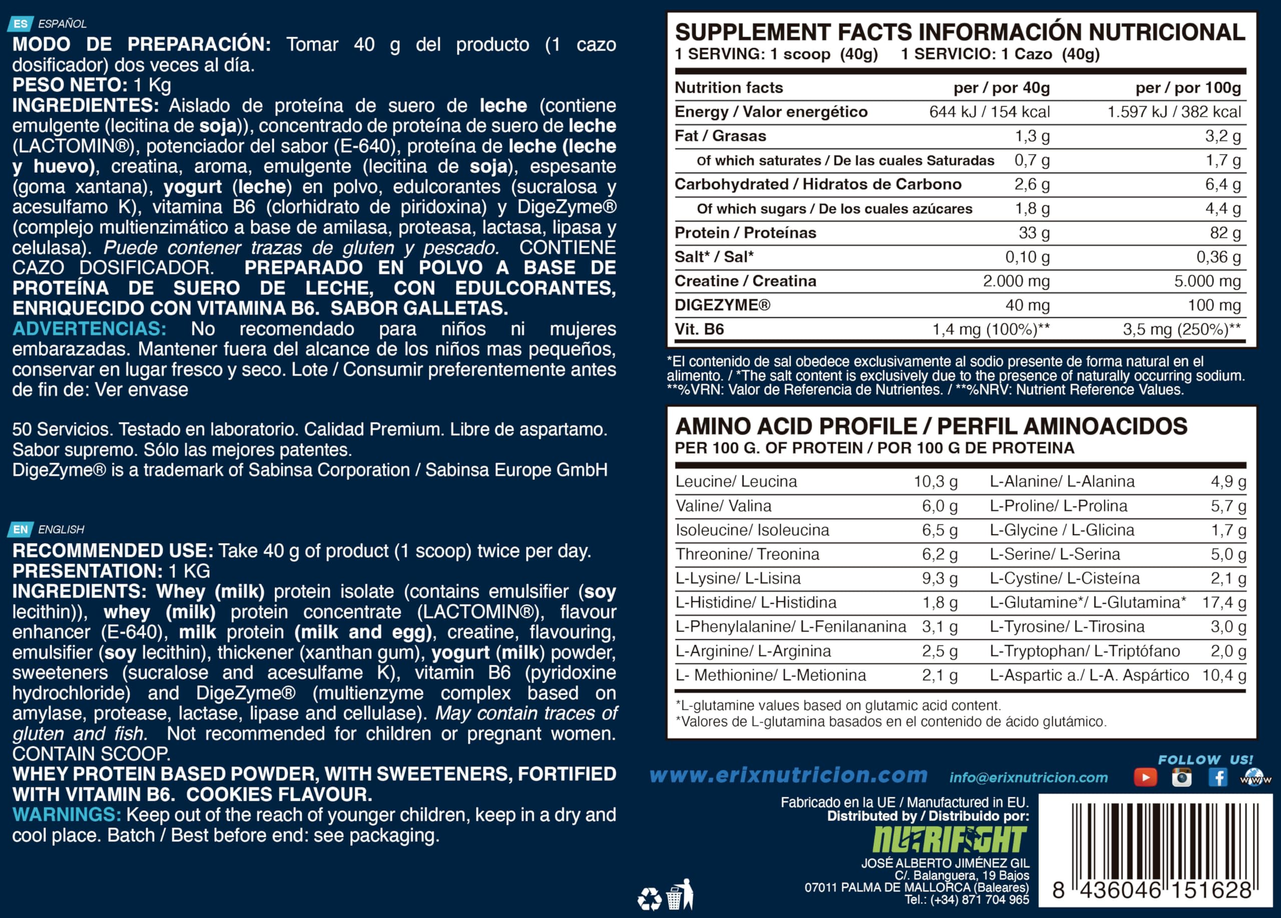 ERIX Nutrición Pack ISO Advanced Plus 1kg+ Creatina Monohidrato 300g+ Shaker, Proteína Aislada Isolate para Recuperación y Crecimiento Muscular, Musculación (Galleta)