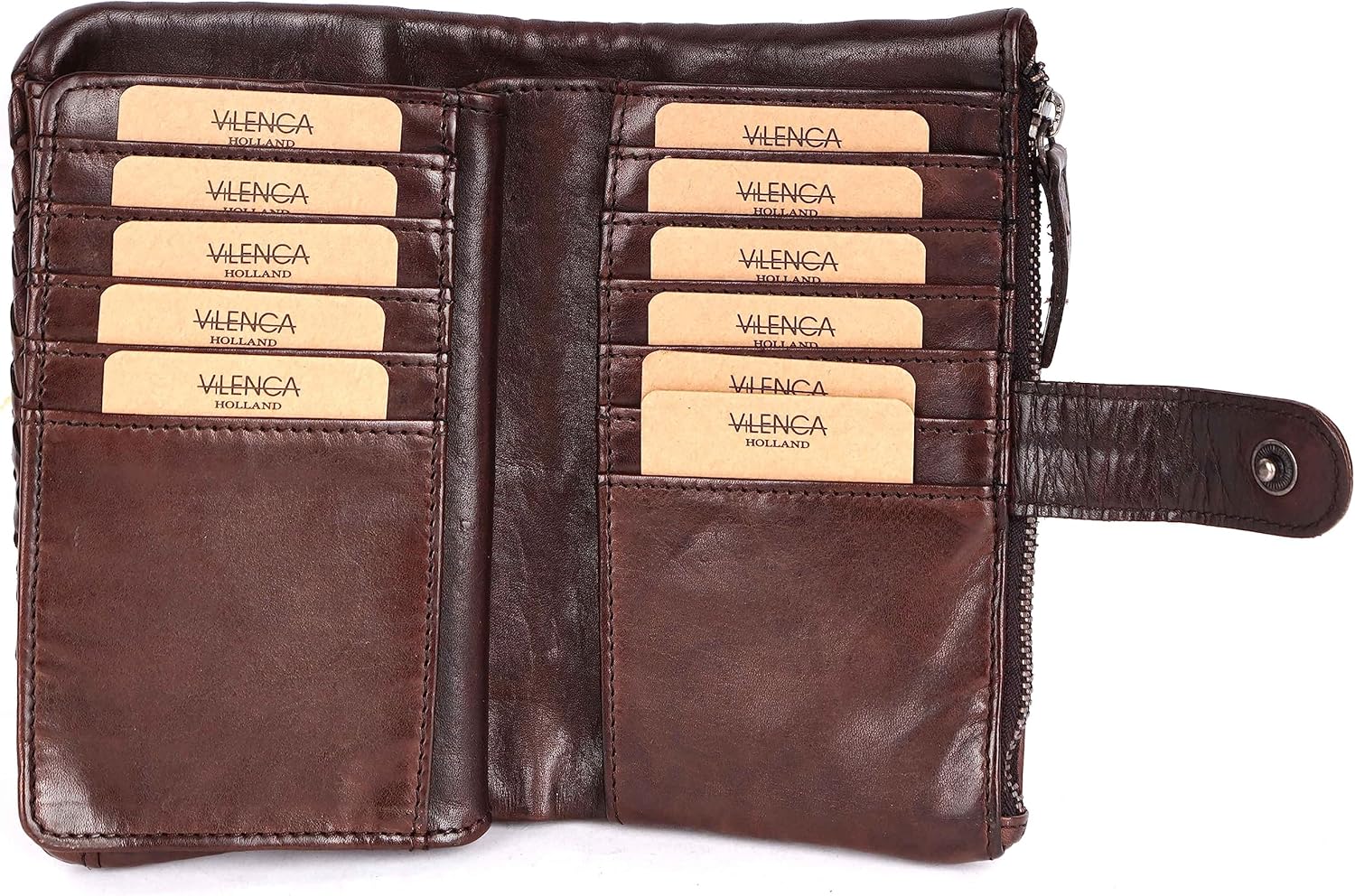 Genuine Leather Wallets for Women, Small Wallet for Ladies Zipper Coin Purse Credit Card Holder with Strap (VL-163-BROWN) - Image 8