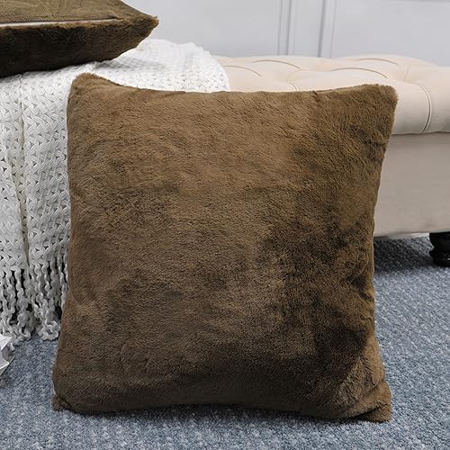 Miniatura 3 de Juego de 2 fundas de almohada cuadradas decorativas de piel sintética de color liso de 20 x 20 pulgadas, fundas de almohada suaves de felpa para