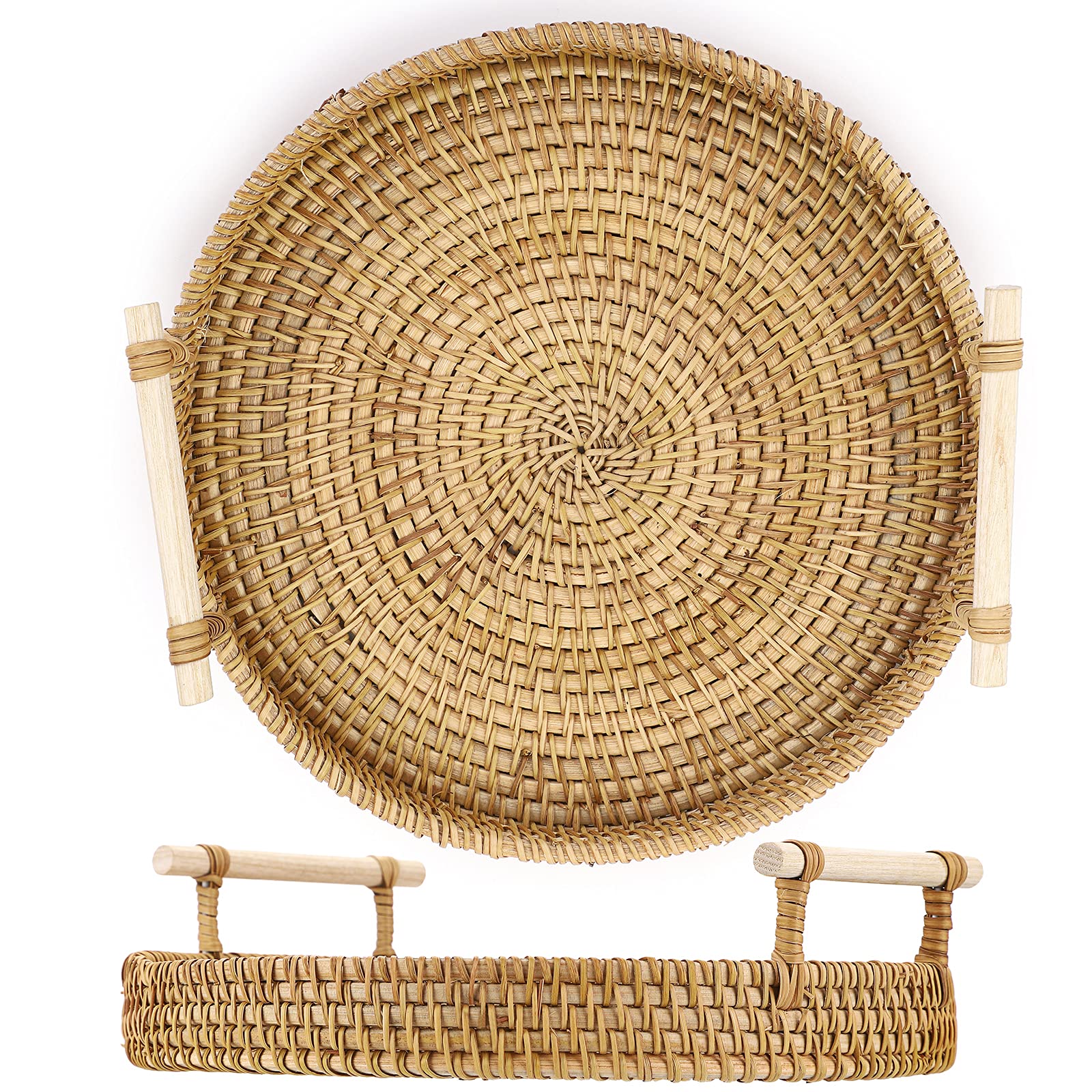 IGNPION Plateau de service rond en rotin tissé de 24,5 cm, plateau de rangement décoratif avec poignée, plateau de rangement pour coffre, boisson, petit déjeuner, thé, bougie IGNPION Plateau de service rond en rotin tissé de 24,5 cm, plateau de rangement décoratif avec poignée, plateau de rangement pour coffre, boisson, petit déjeuner, thé, bougie