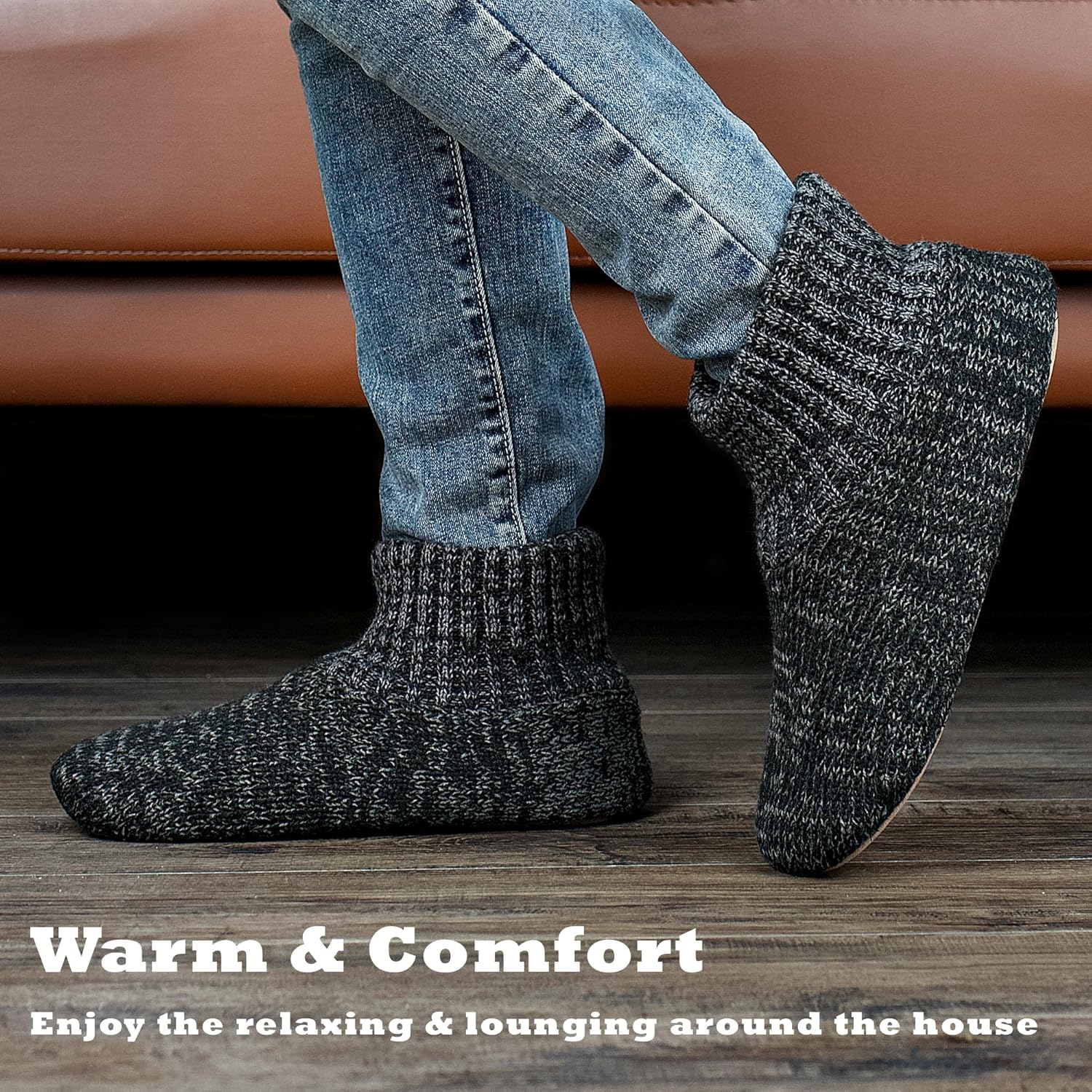 Cozylook Men's Slipper Socks with Grips, Fuzzy Indoor Slippers for Men, Soft Warm Winter Socks with Non-slip Soles - Image 8