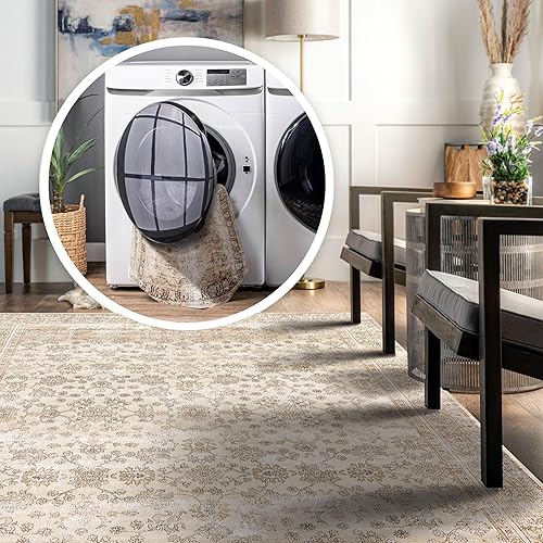 Miniatura 3 de nuLOOM Deadra Medallion - Alfombra redonda lavable a máquina para sala de estar, dormitorio, comedor, cocina, color beige y marfil