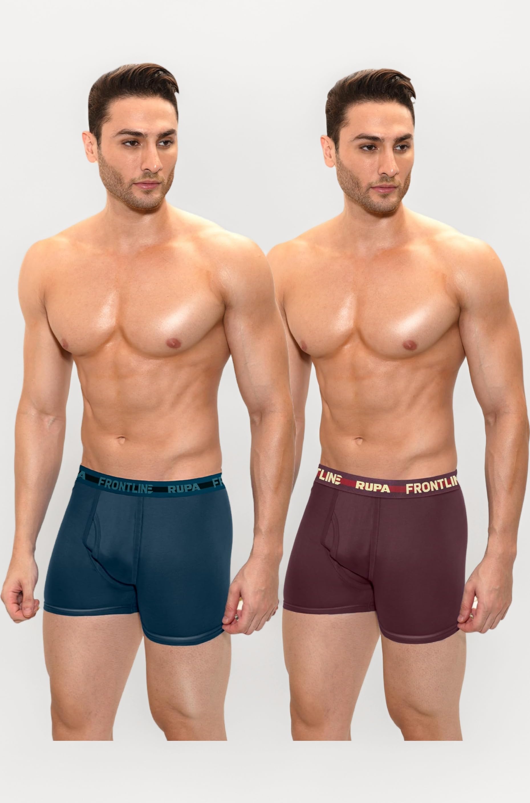 Solid Hunk Long Trunk for Men, 100% Cotton Fabric, Outer Elastic, Colors May Vary Pack of 2