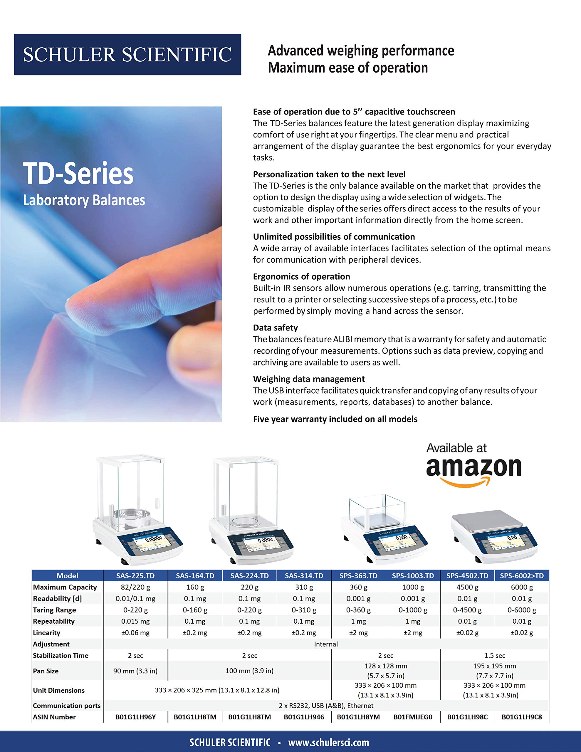 Schuler Scientific SAS164 A Series Analytical Balance with 160g Capacity and 0.1mg Readability