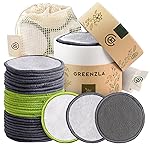 Greenzla Reusable Makeup Remover Pads, Washable Bamboo Cotton Rounds with Mesh Laundry Bag, Travel Pouch, Pad Holder - Reusable Cotton Rounds for All Skin Types - Perfect for Face Care, 30 Pack