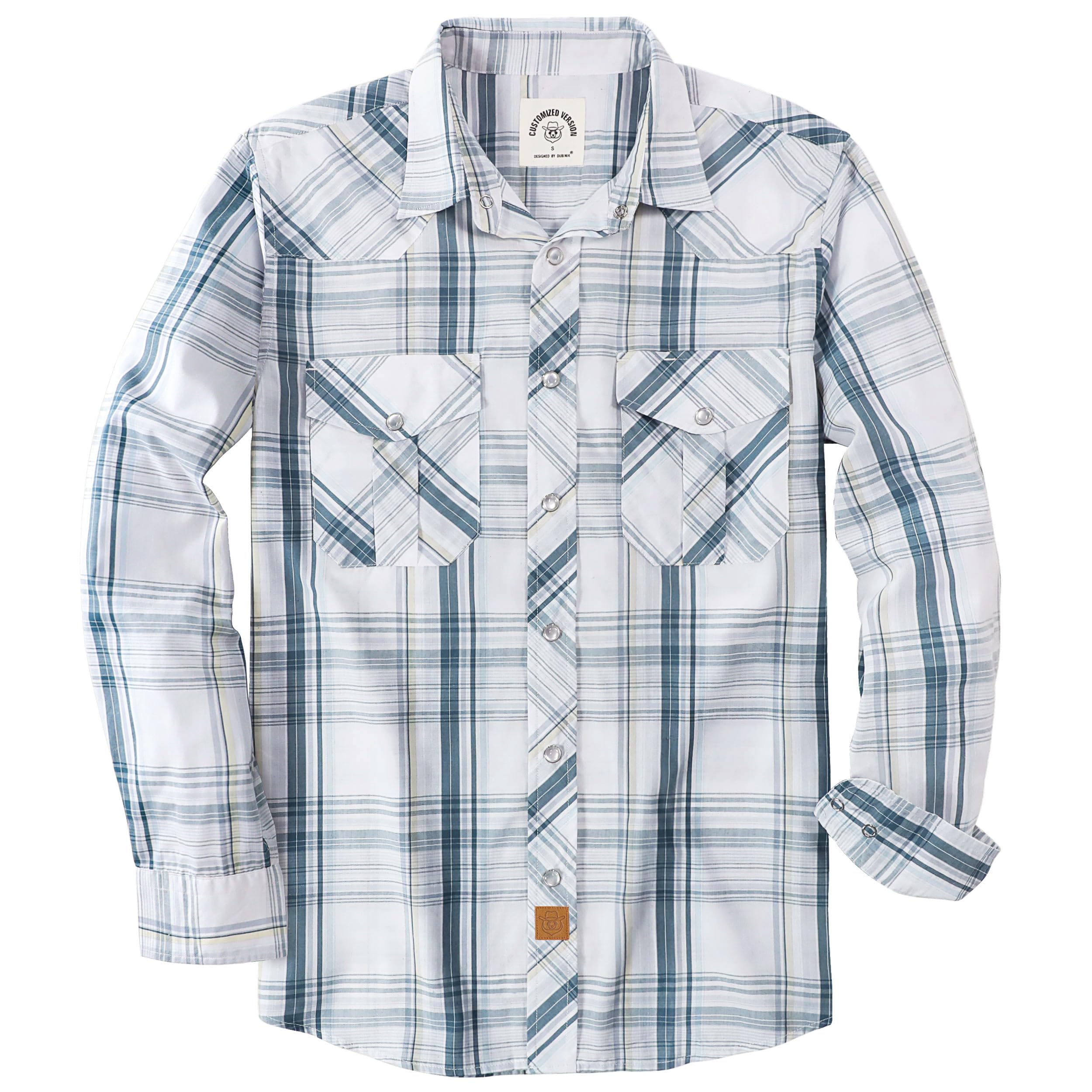 Dubinik® Pearl Snap Shirts for Men Long Sleeve Western Shirts for Men Vintage Casual Plaid Shirt Cowboy Shirts for Men