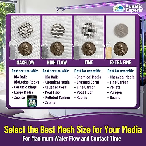 Miniatura 4 de Aquatic Experts Bolsa fina para acuario, bolsas de filtro duraderas para pecera, bolsa de medios de filtro con cordón seguro, bolsas multimedia para