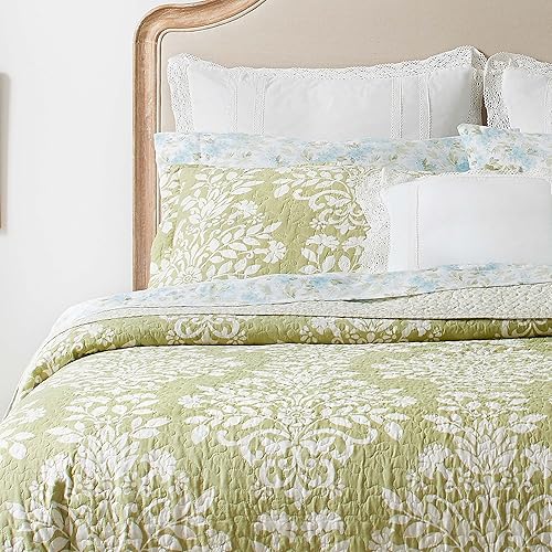 Vista 22 de Laura Ashley Home - Juego de edredón tamaño individual, ropa de cama reversible de algodón con funda a juego, decoración del hogar para todas