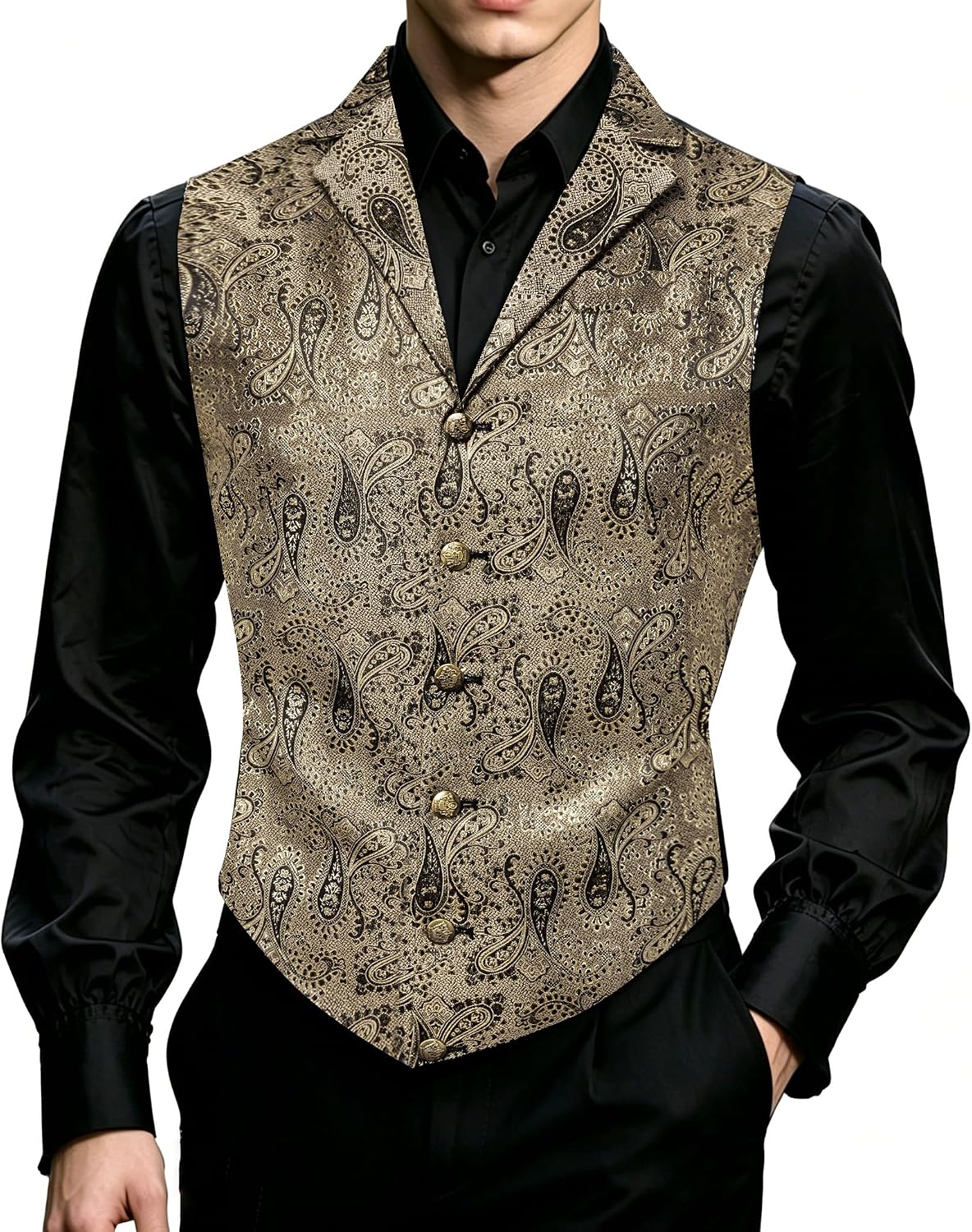 Barry.Wang Mens Victorian Suit Vest Gothic Steampunk Paisley Waistcoat | Vintage Western Tuxedo,Lapel Collar,Halloween,Prom,Masquerade Themed Party,Dinner,Nightclub,Cocktail,Wedding,Dance