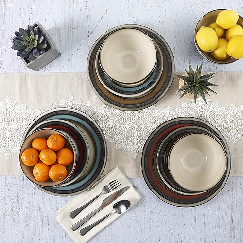 Miniatura 7 de Gibson Elite Everston - Juego de vajilla de 12 piezas, color marrón