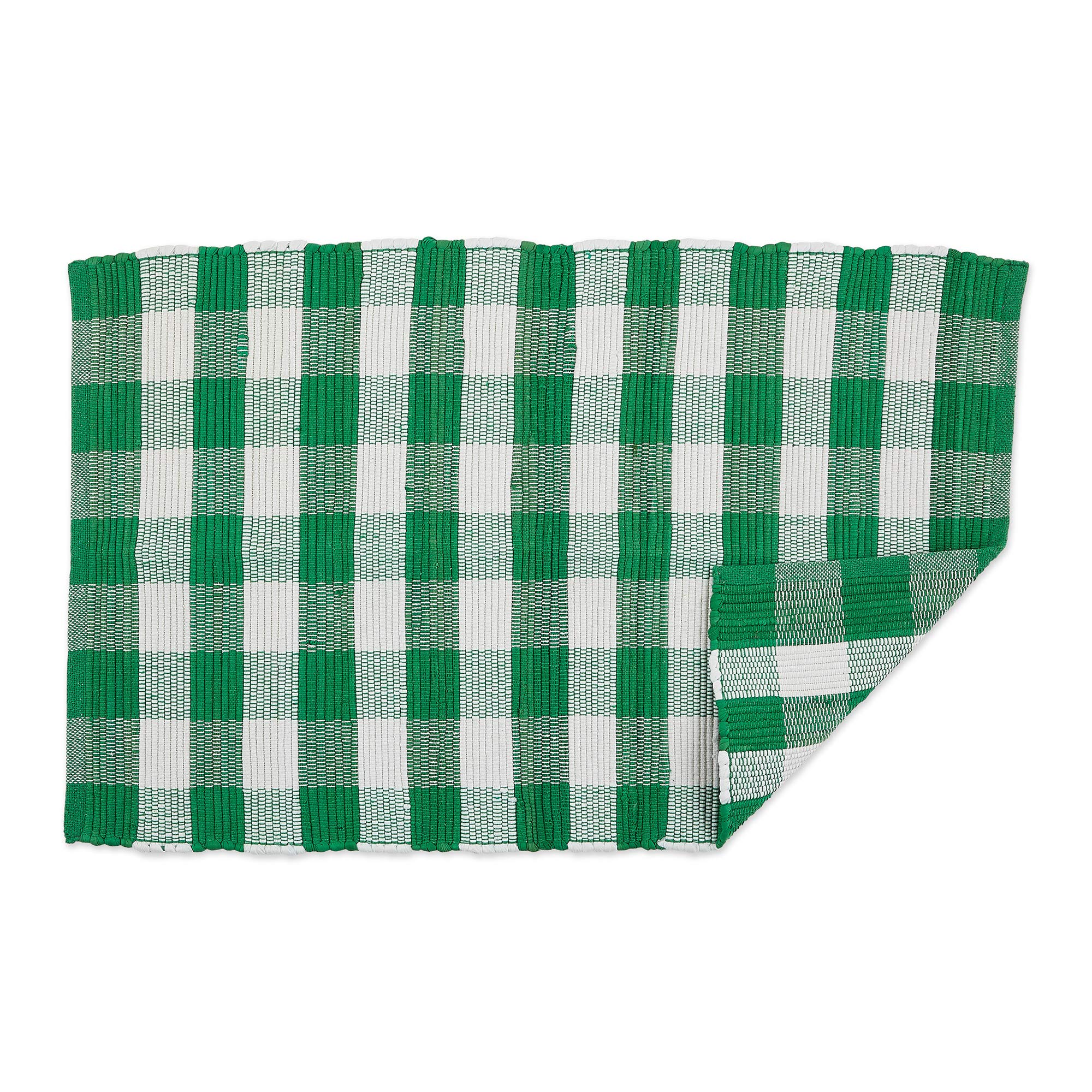 DII Intérieur Handloomed Coton Tissé réversible Buffalo Check Zone Tapis pour Chambre à Coucher, Salon, Cuisine, Vert et Blanc, 26 x 40