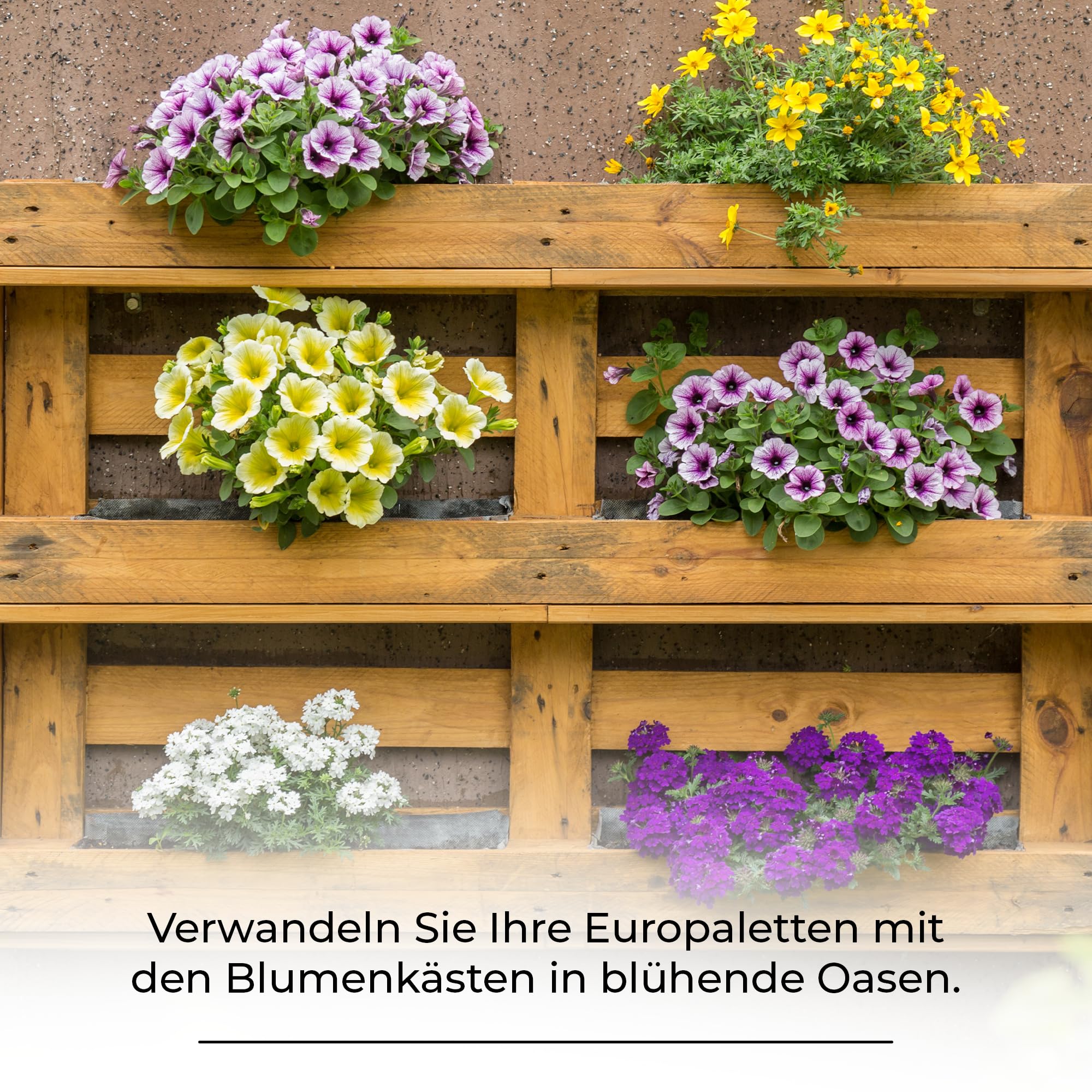 Pflanzkasten für Europaletten, 6er Set aus Kunststoff, 38 x 9 x13 cm, Frost- und witterungsbeständig, Blumenkasten für Outdoor und Indoor