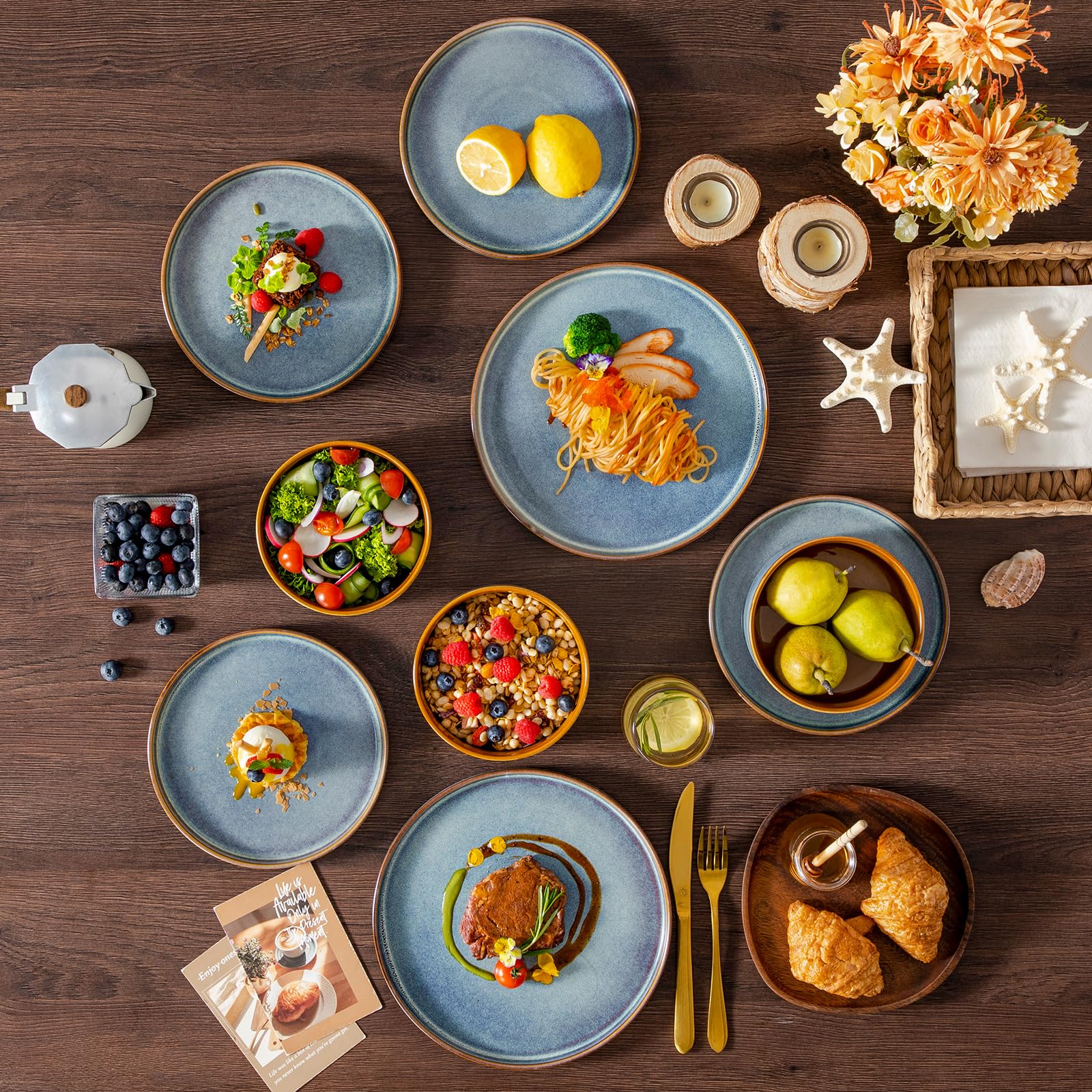 vancasso Geschirrset 12 Personen, 36-tlg Steingut Teller Set, Geschirr Blau, Tafelservice mit Speiseteller, Salatteller und Schüsseln - Galaxie-inspiriertes Design, ONION Serie
