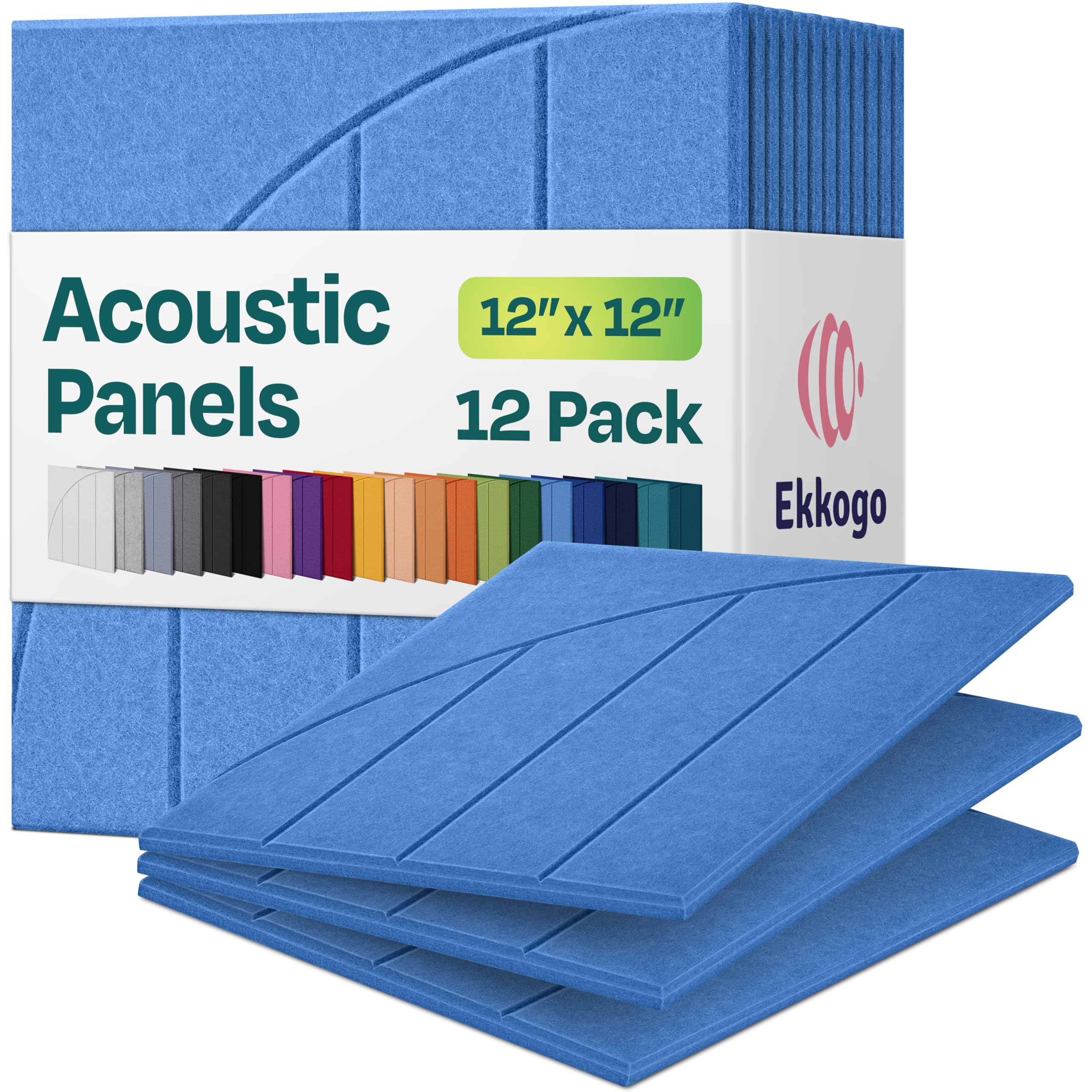 Acoustic Panels 12-Pack Soundproof Wall Panels 12"x12"x0.4" Decorative Sound Dampening for Your Home, Office, Studio, Bedroom & More with Unique ModuArc Carving [Grand Blue]