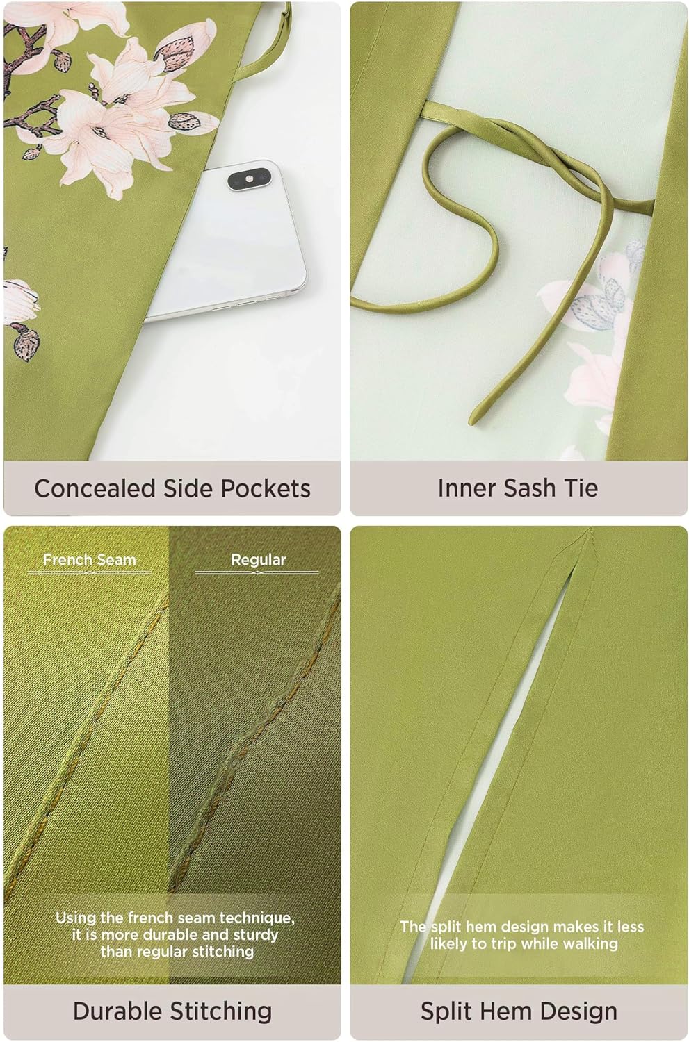 BABEYOND Kimono Robe Cover up with Box Long Floral Satin Sleepwear Silky Bathrobe Bachelorette Robe - Image 5