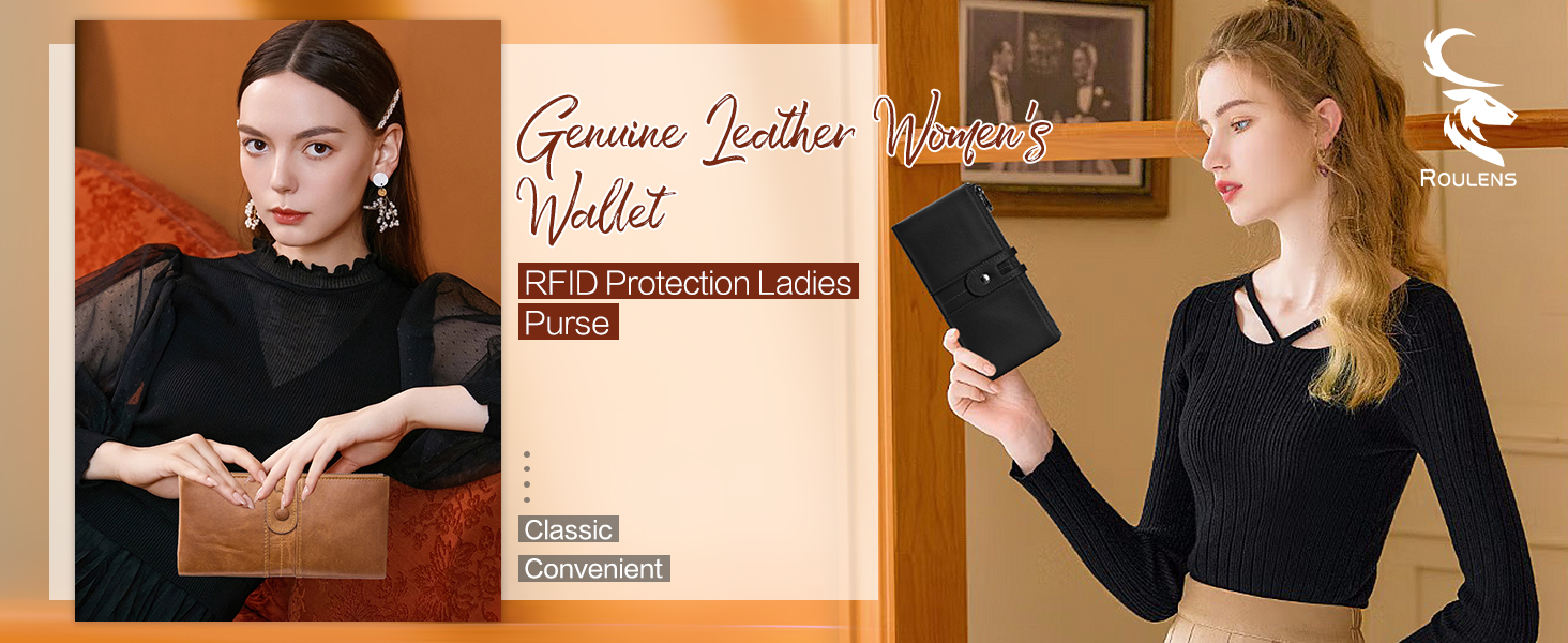 Skyle Pure Leather Women's Wallet - RFID Blocking, Slim Clutch Purse, Multiple Card Slots, Taupe/Black - View #10