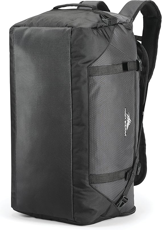 High Sierra Fairlead Travel Overnight Duffel Backpack Gym Bag with Padded Handles, Compression Straps, and Multiple Pockets, Mercury/Black