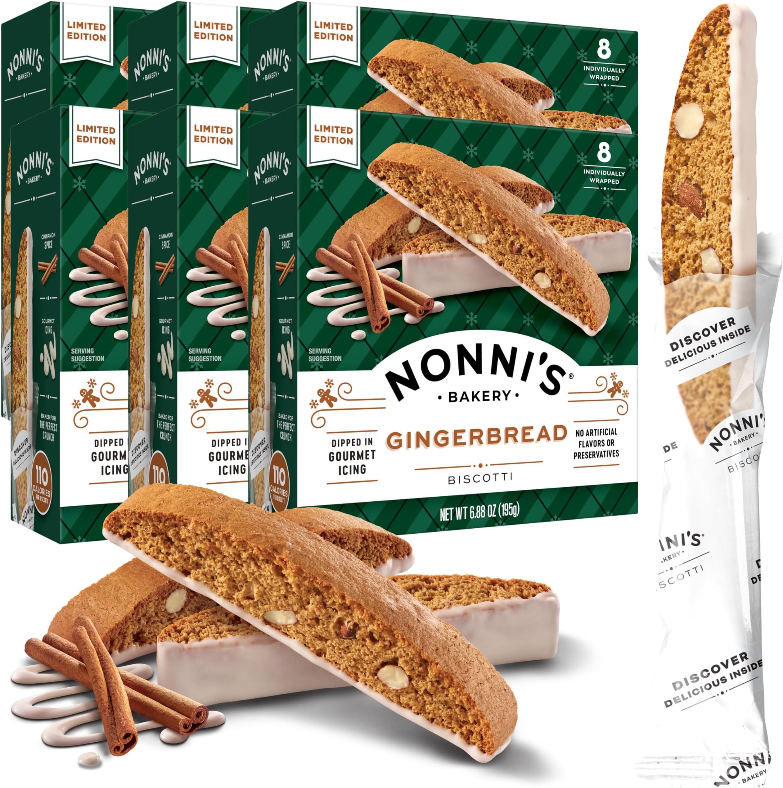 Amazon.com: Nonni's Gingerbread Biscotti Holiday Cookies - 6 Boxes ...