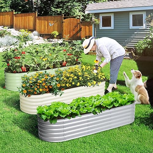 Miniatura 3 de Aoodor Kit de cama de jardín elevada ovalada galvanizada de 17 pulgadas de alto, caja grande de metal 6 en 1 para verduras, flores y hierbas, 7.5 x