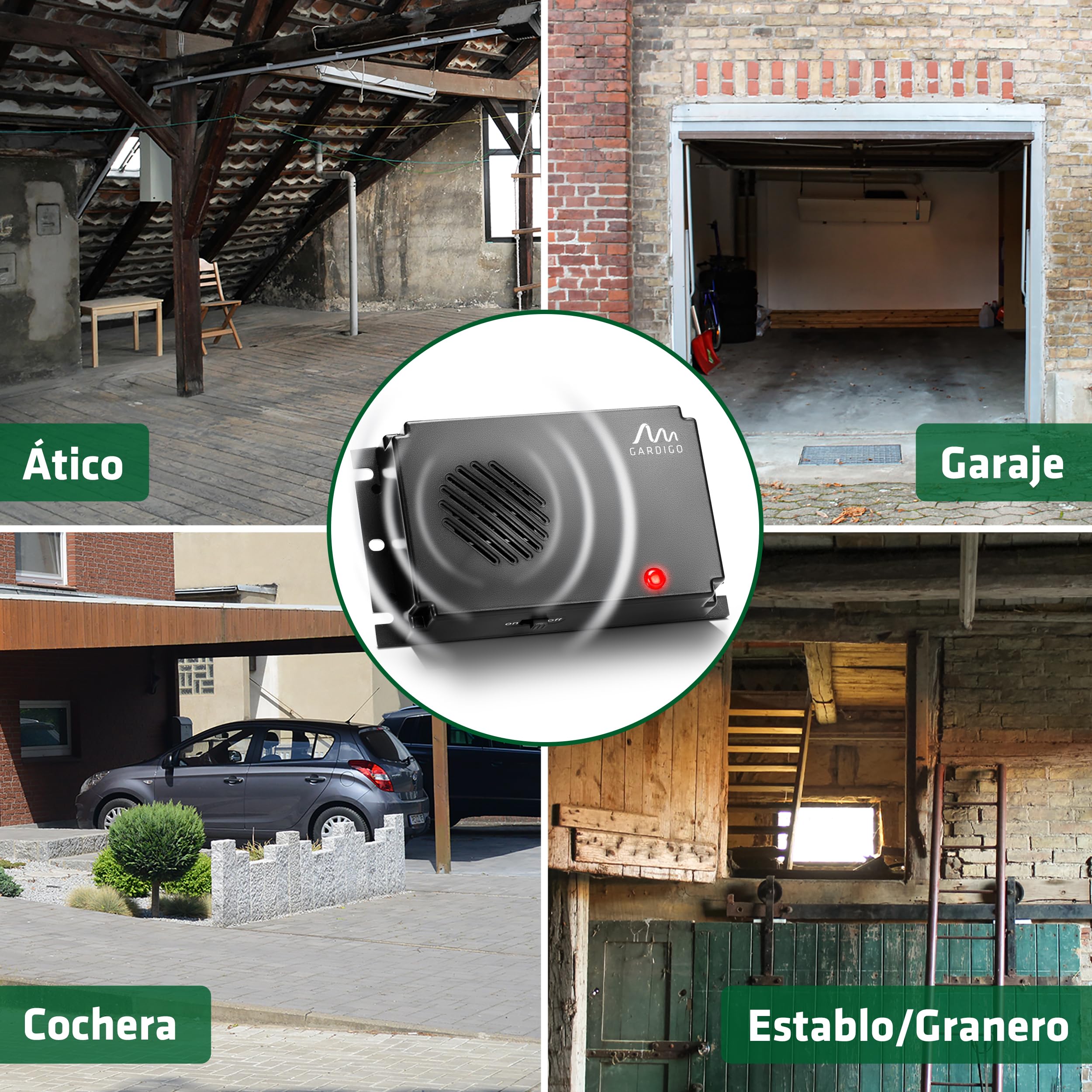 Gardigo® Set de 2 Repelentes Ultrasónico de Plagas Ahuyentador de Ratones, Ratas y Garduñas, Ultrasonido contra Ratones y Otros roedores, Alimentado por Batería, Ahuyentadores de Ratones, Anti Ratones