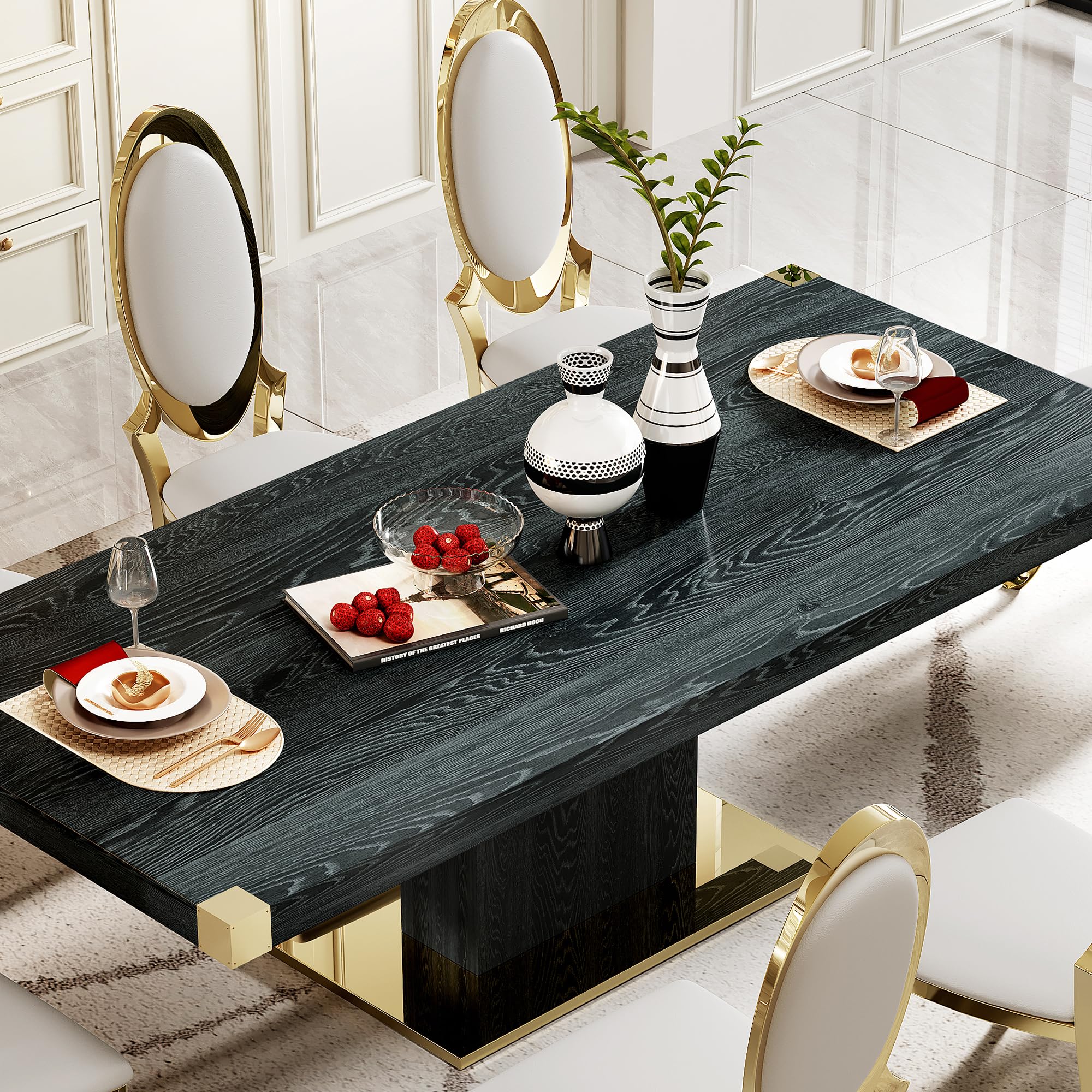 Amazon.com - 79inch Wood Dining Table with MDF Pillar & Gold