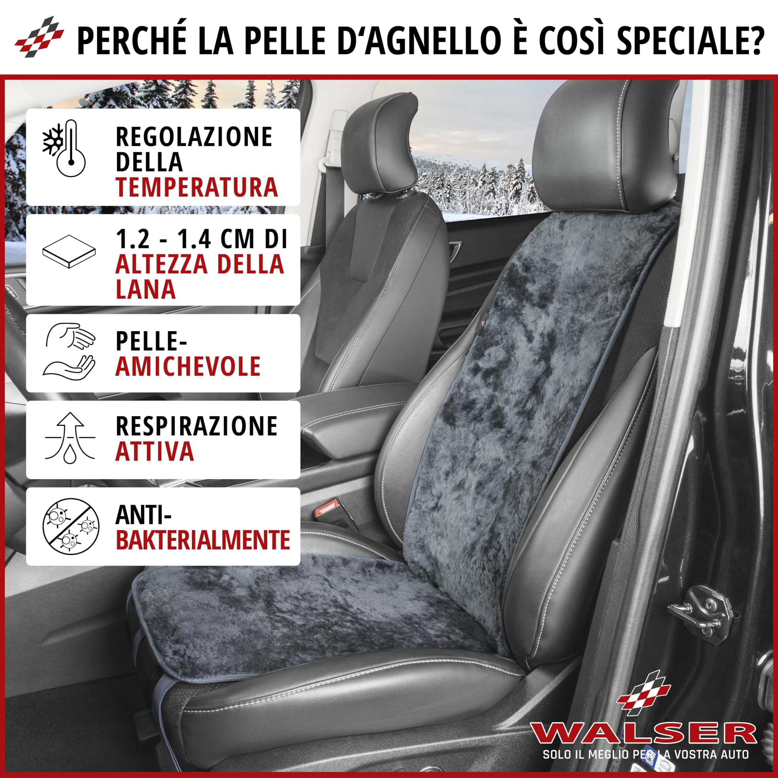 Walser Cosmo coprisedile in pelle d'agnello per auto antracite