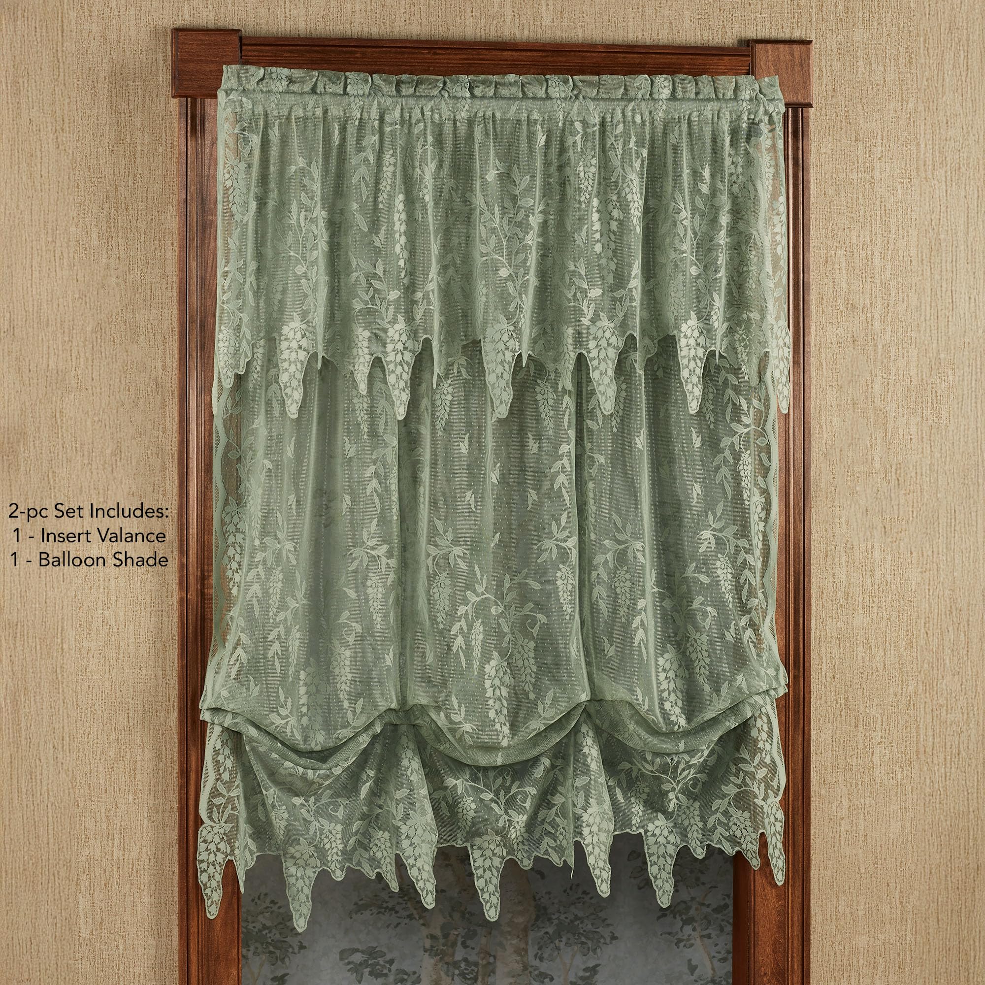Luxury Sheer Polyester Wisteria Arbor Floral Lace Window Treatment | 2 Piece Set Balloon Shade, Insert Valance | Classic | Sage | Elegance Charm | Rod Pocket Curtains | Machine wash | Light Filtering