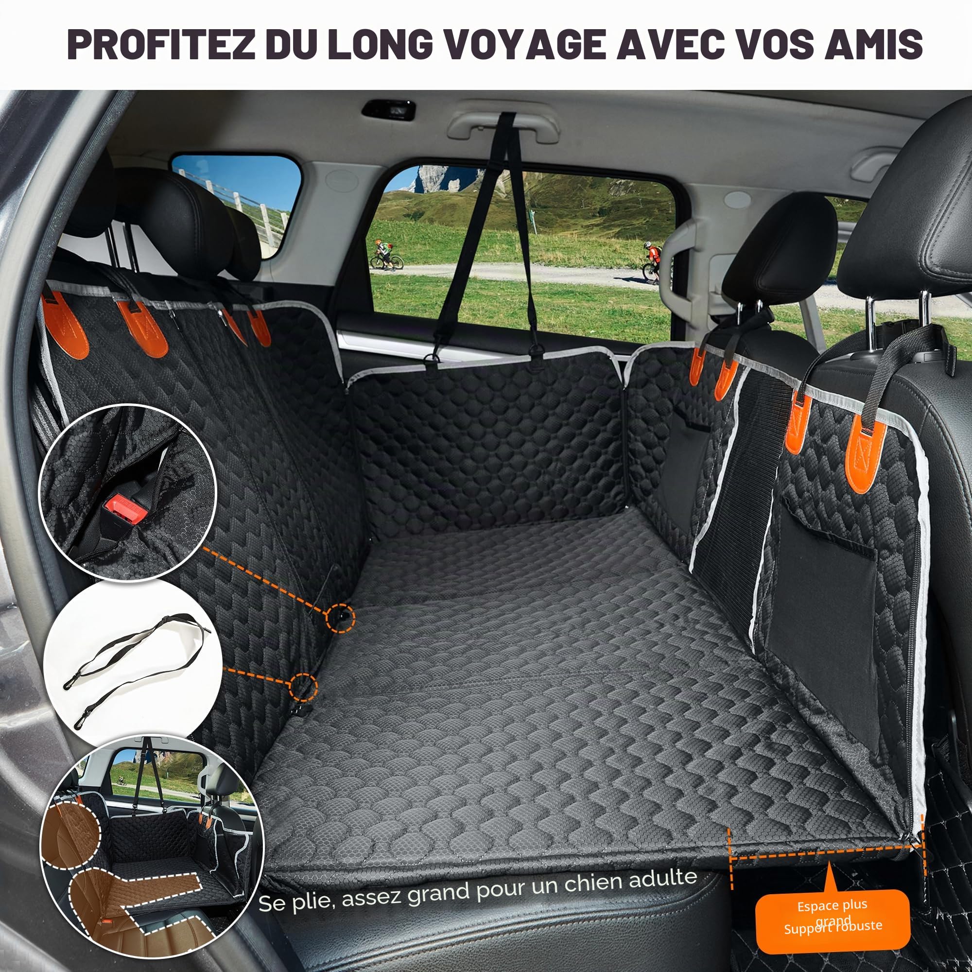 ANOSOSPECIAL Extension de siège arrière, Housse de siège de Voiture pour Chien, hamac de Voyage imperméable pour Animal Domestique, Matelas de Camping Durable, Facile à Nettoyer pour Auto（Noir）