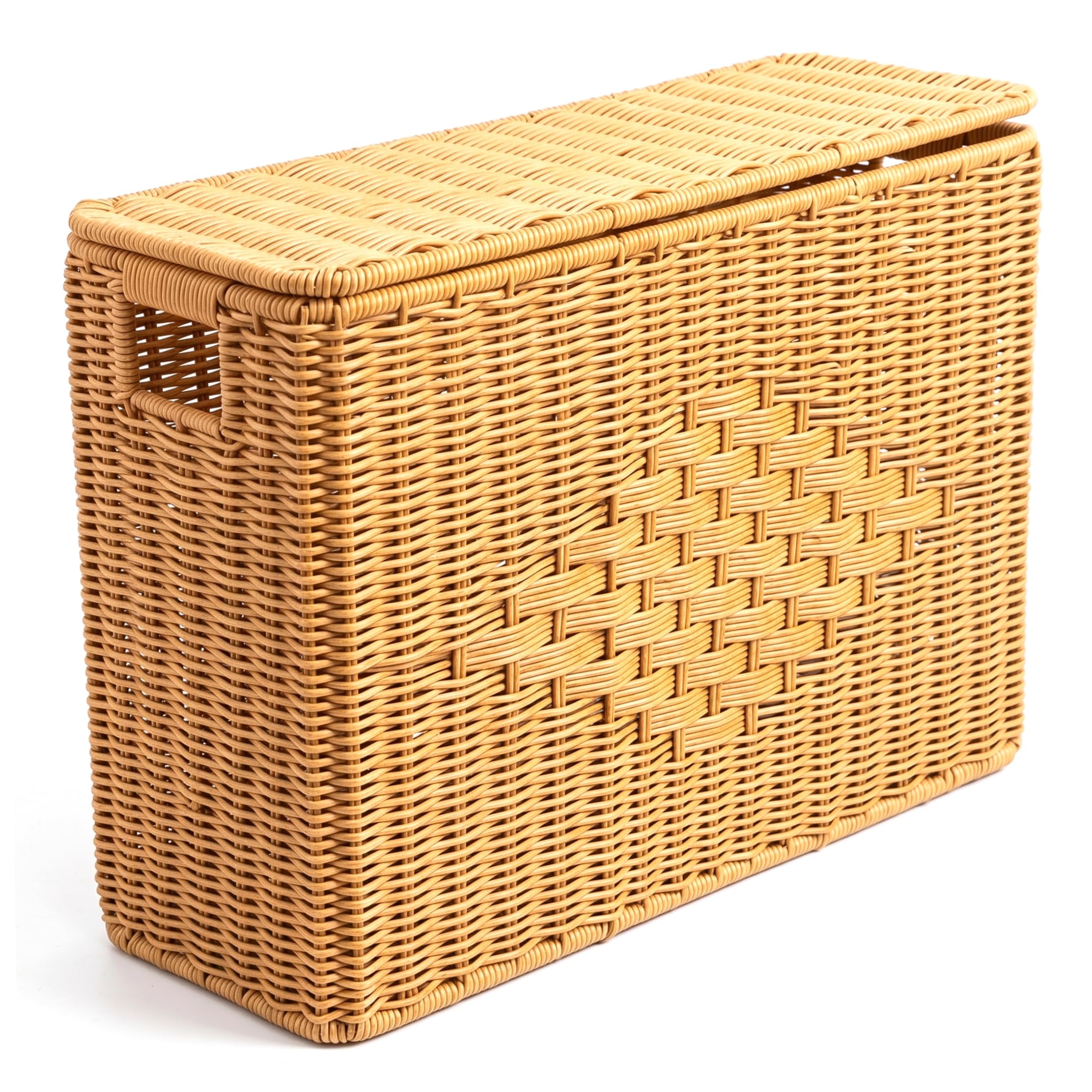 Cesta estrecha tejida a mano con tapa organizadora para baño y dormitorio 15x6x10