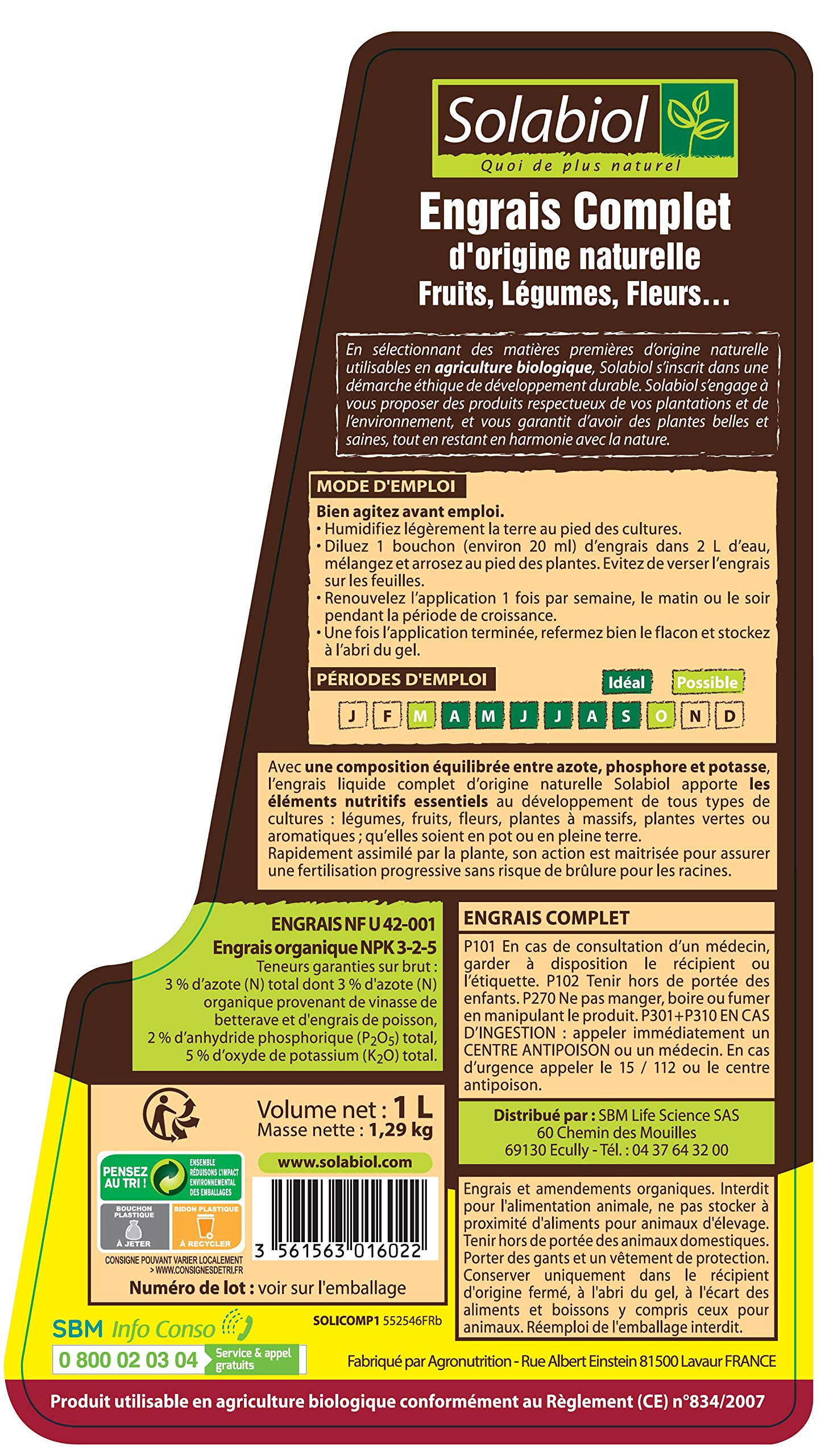 BSI Engrais Universel pour Plante d'Intérieur/Balcon 5 L & Solabiol SOLICOMP1 Liquide 1L - Utilisable en Agriculture Biologique