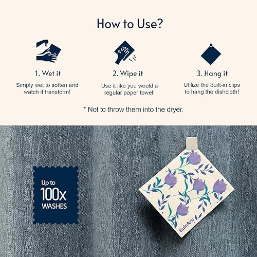 Miniatura 3 de Paños de cocina suecos, paquete de 8 toallas de papel reutilizables con clips, paños de cocina suecos antiarañazos para cocina, paños de celulosa