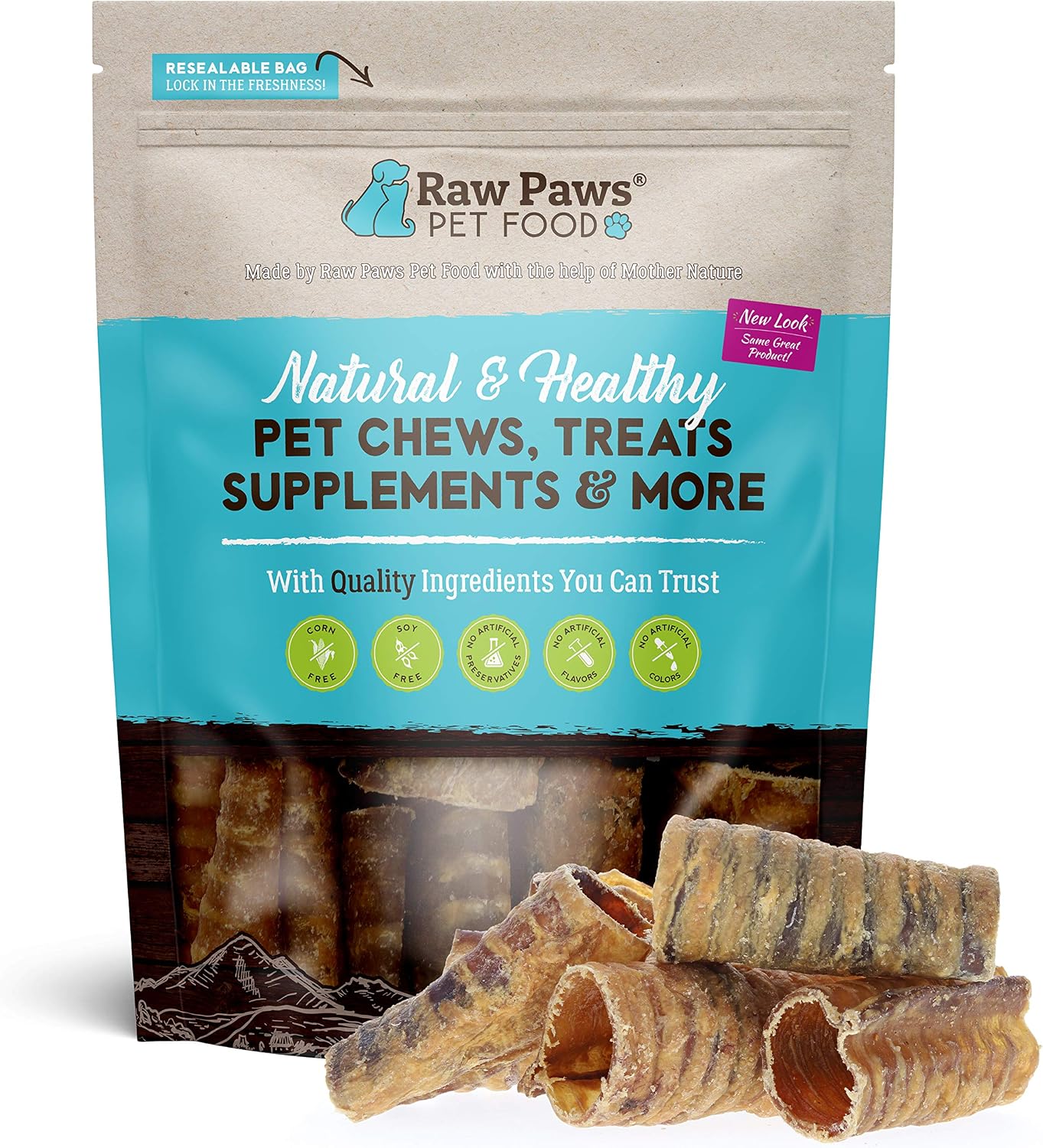 Raw Paws 3-inch Beef Trachea Dog Chews, 10 Pack - Packed in USA - Dehydrated Beef Trachea for Dogs from Free-Range, Grass-Fed Cows -…
