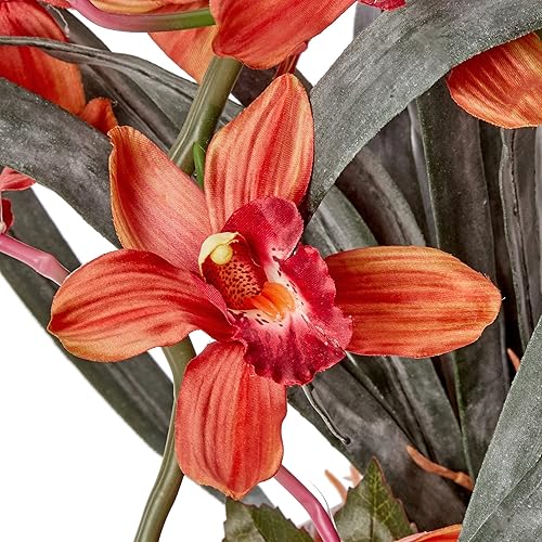 Miniatura 10 de Cymbidium con jarrón decorativo, arreglo de seda