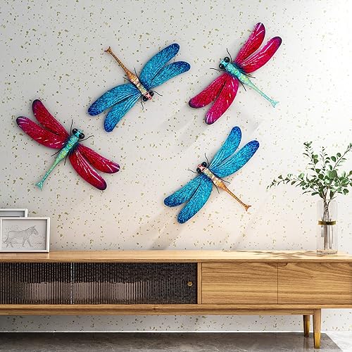 Miniatura 4 de Decoración de metal de libélula para jardín, esculturas colgantes de pared para exteriores, 17.5 pulgadas, para el hogar, jardín, patio (paquete de