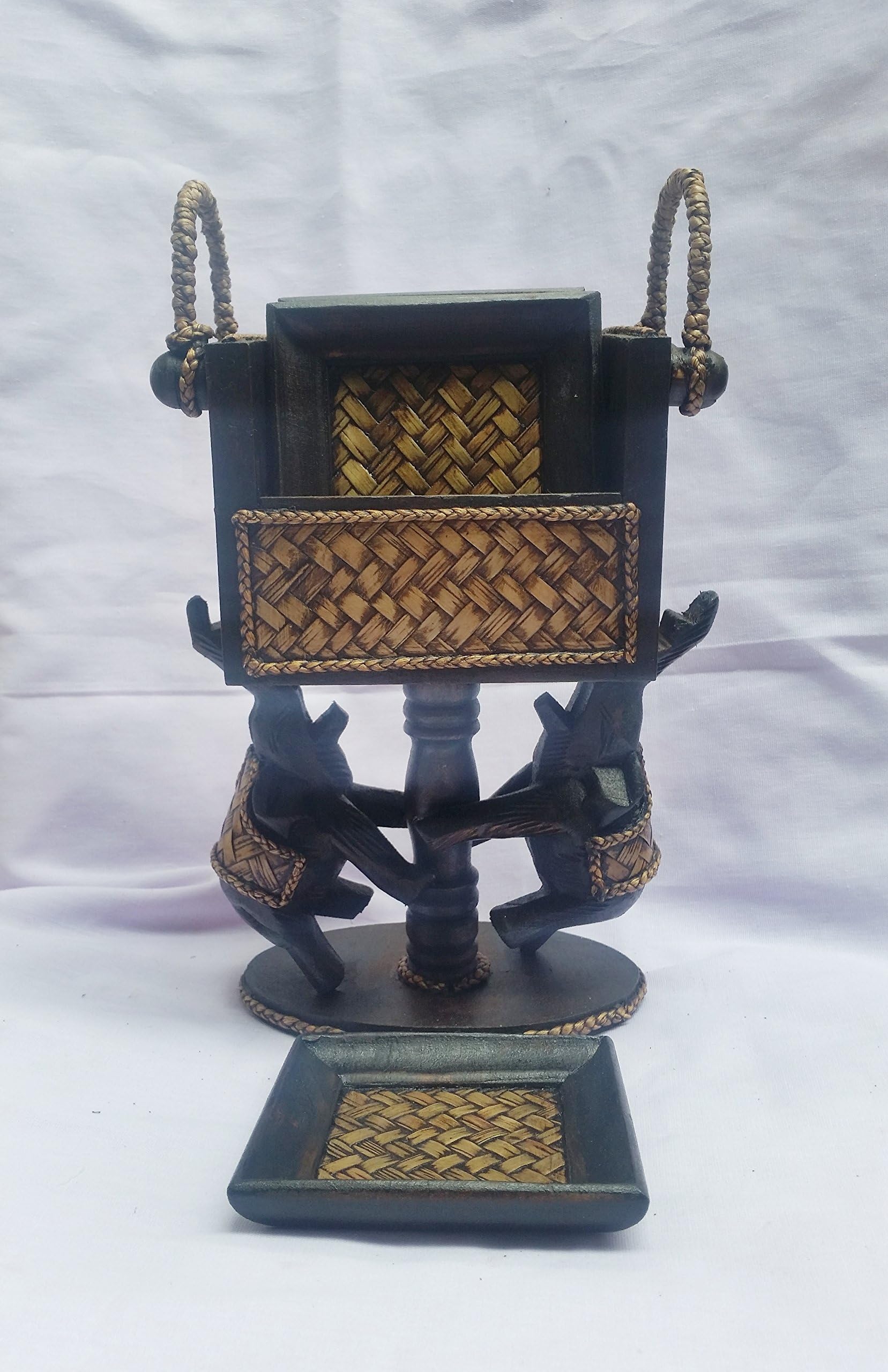 Square Wooden Cup Saucer with Elephant Holder