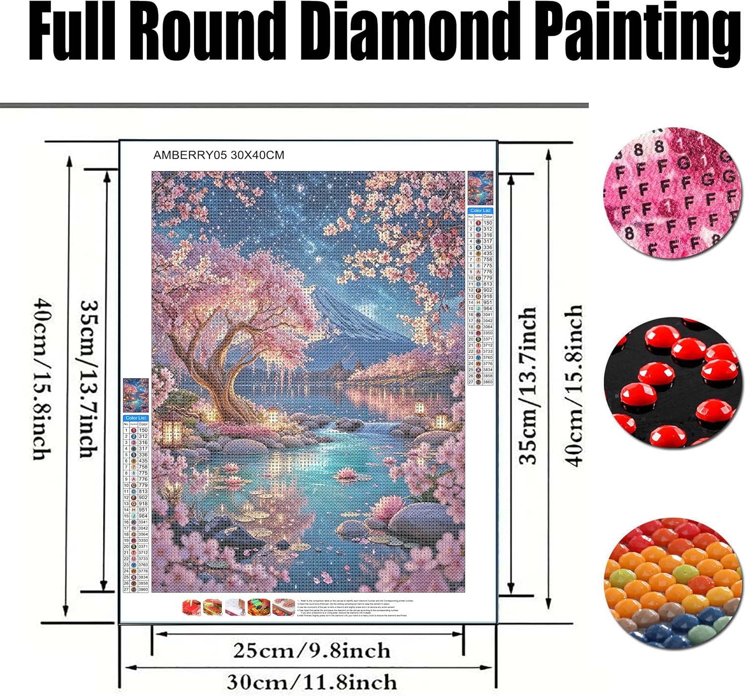 NFDPFUN Cherry Blossom Landscape Diamond Art Kits for Adults,Starry Night Diamond Painting kit for Beginner,DIY Diamond dots,Gem Art and Crafts,Diamond Mosaic Craft Kits,Home Decor,11.8X15.8inch image 2