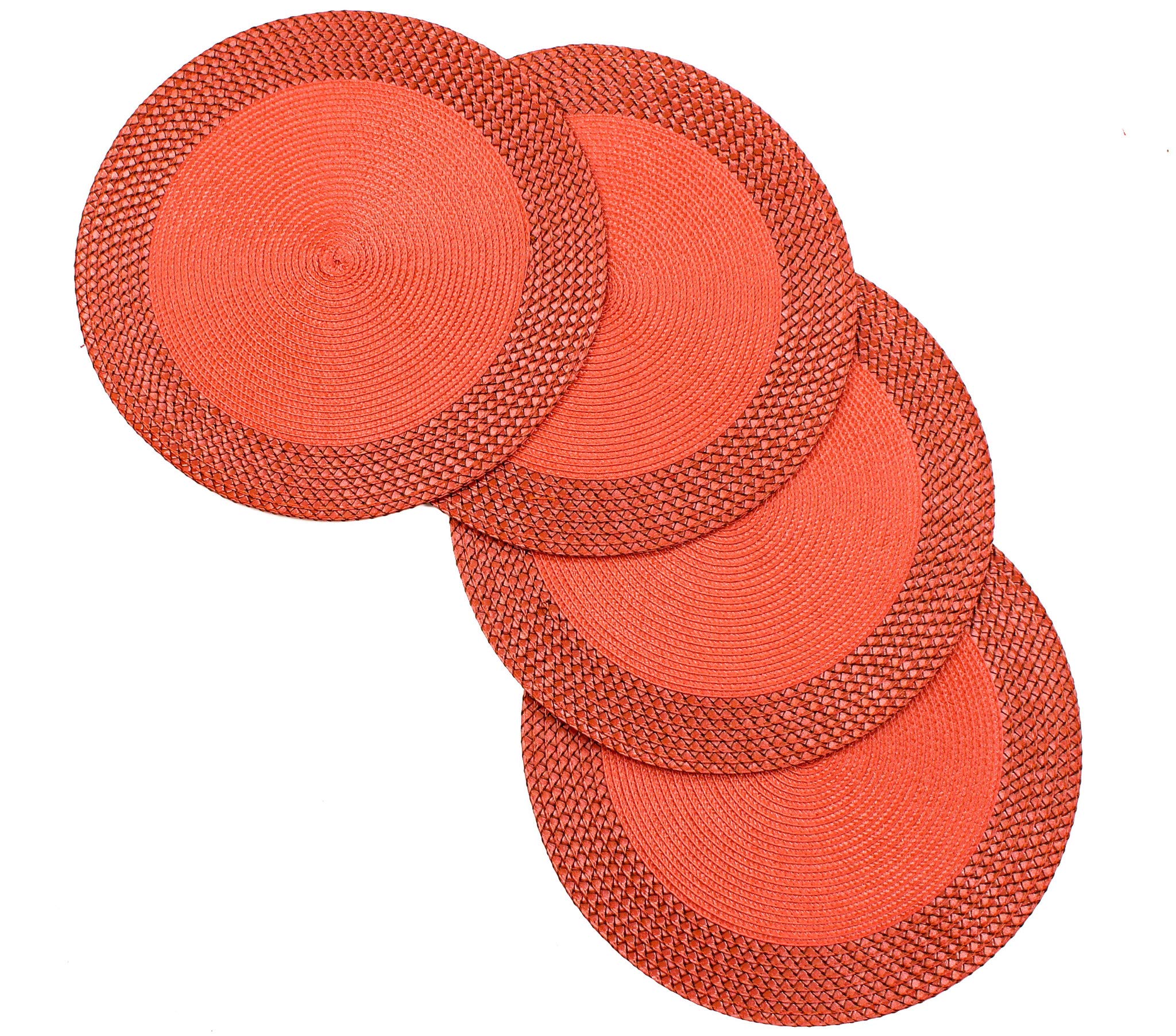 Rome Woven Braided Stitch Edge Table Placemats 15 Inches Round Set of 4 Non-Slip Dining & Kitchen Table Mats Orange
