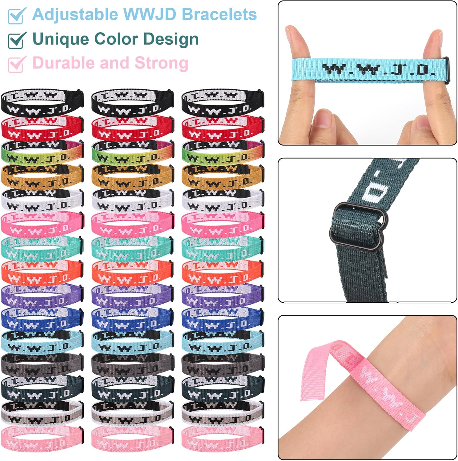 45PCS WWJD Bracelet Pack for Women Men, Christian Jesus Wristbands Gifts, W.W.J.D Adjustable Bracelets What Would Jesus Do Bracelet - Image 2