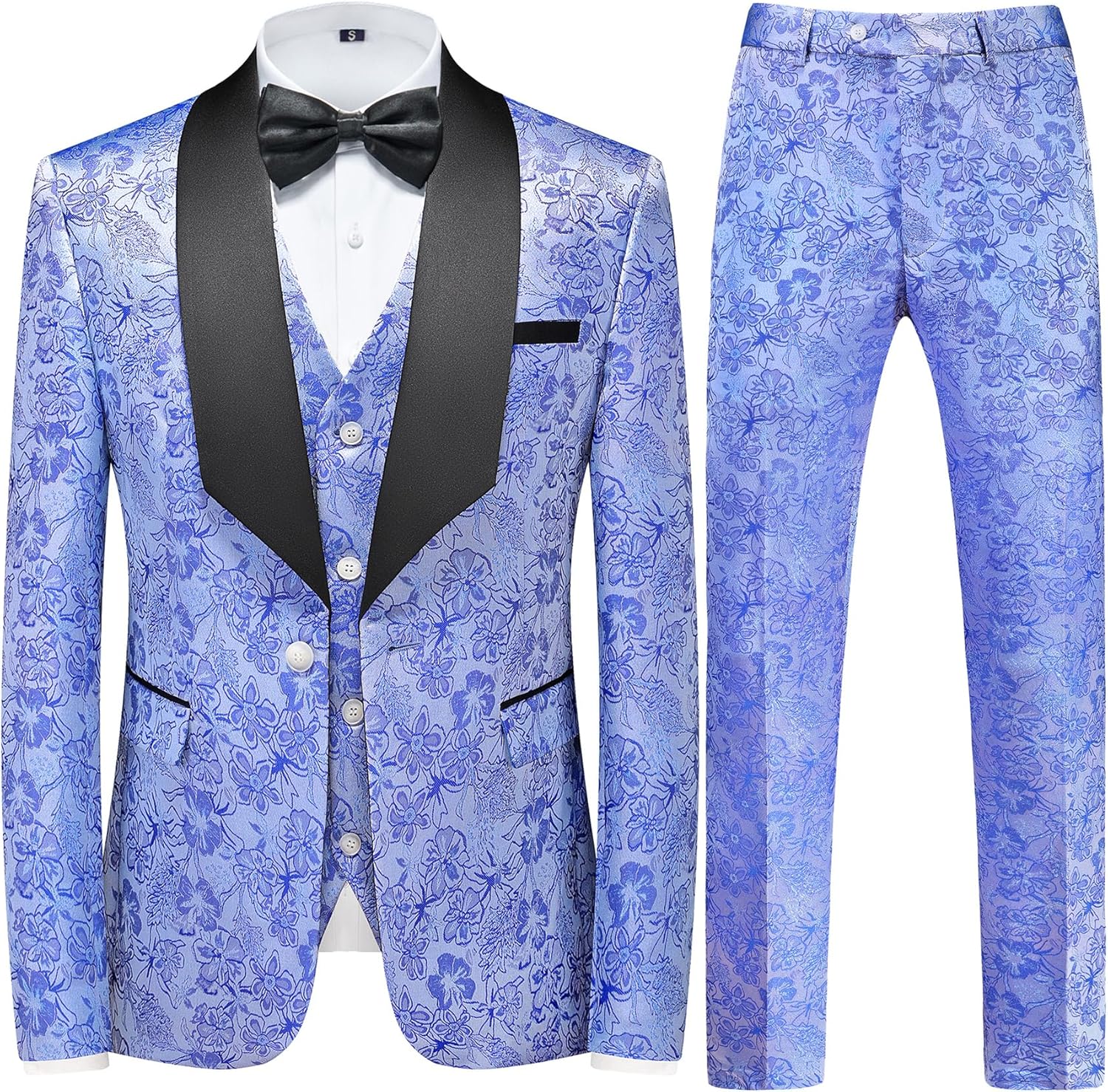 UNINUKOO Mens Slim Fit Suit 3 Piece 1 Button Paisley Prom Floral Wedding Tuxedo for Men