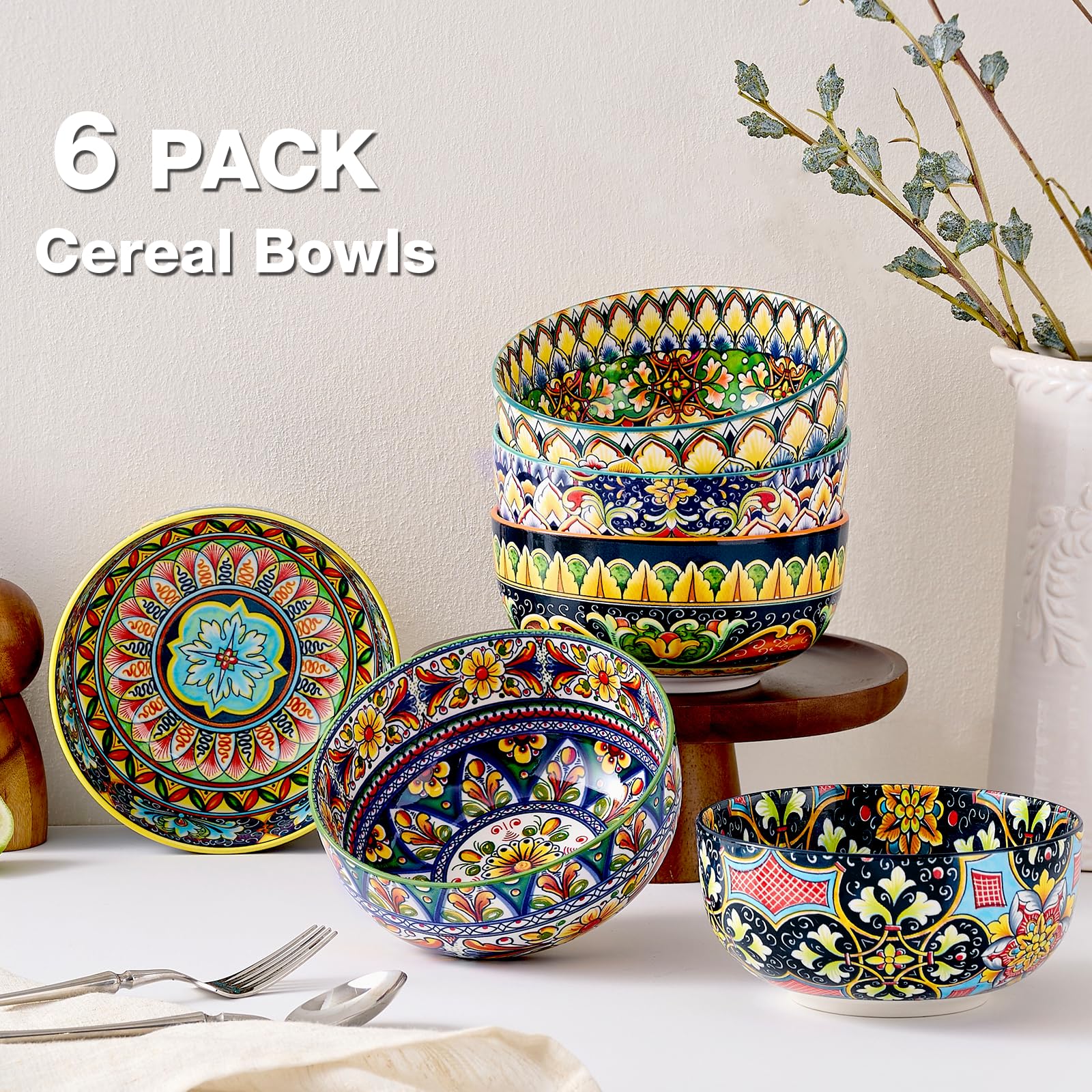 Meolibour Set di 6 ciotole in ceramica per cereali, 793,8 g, ciotole colorate per cucina, ciotole da dessert per insalata, pasta, farina d'avena, ramen, farina d'avena, frutta, lavastoviglie e forno a