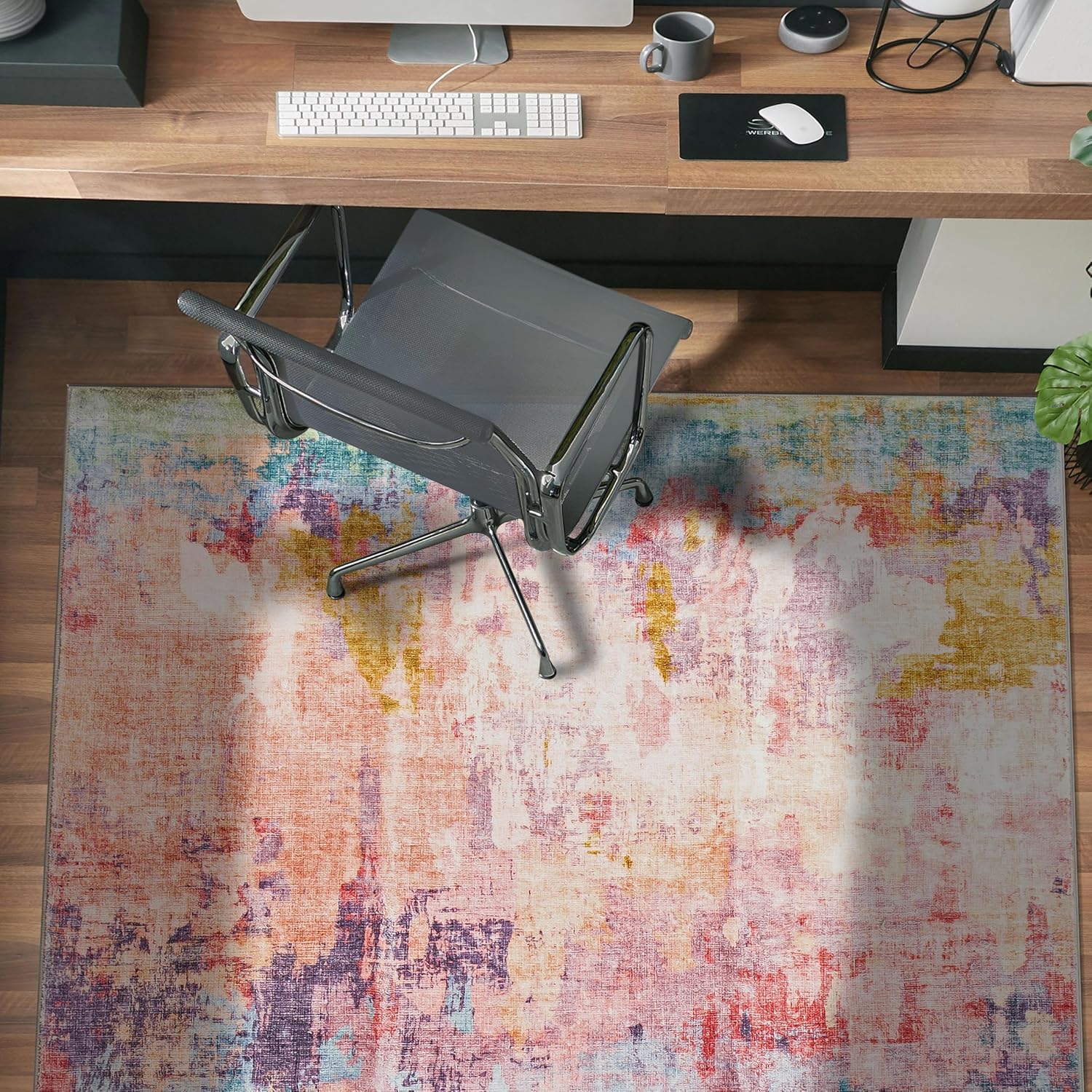 Rugshop Contemporary Distressed Abstract Washable Non Slip Area Rug 3' x 5' Multi