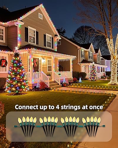 Miniatura 5 de Luces de Navidad C9, luces de camino de Navidad de 51.4 pies para exteriores con 40 bombillas LED y estacas, cadena de luces conectables