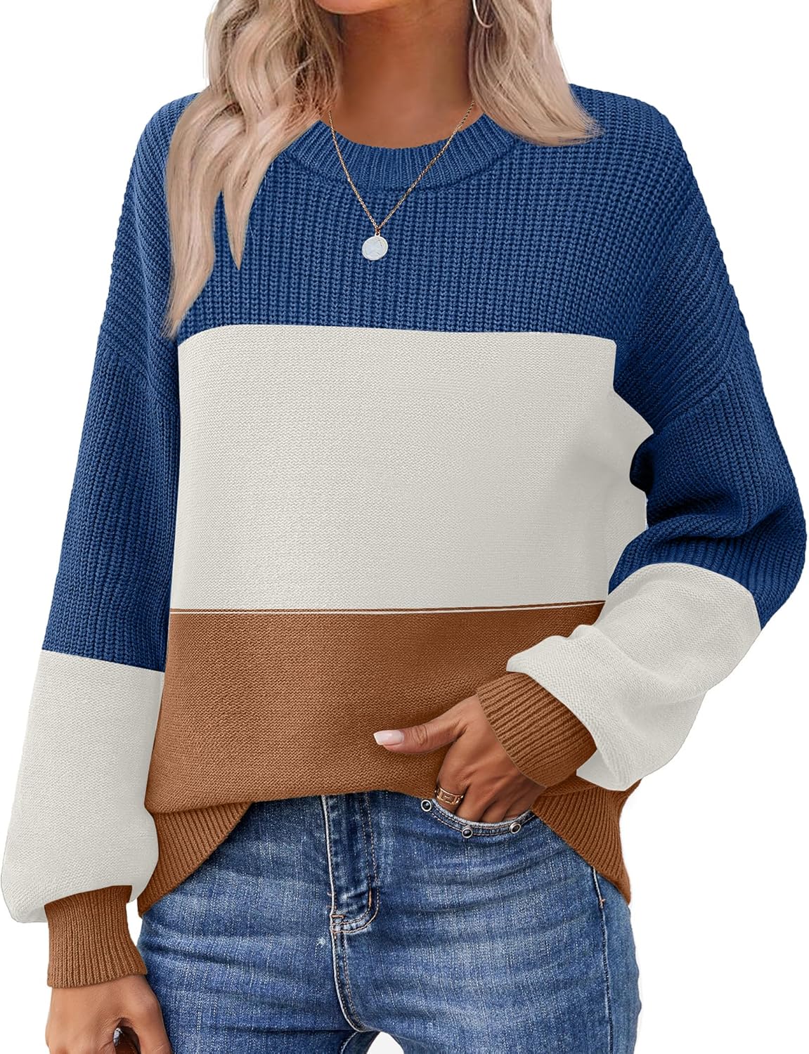 Zeagoo Women's 2026 Fall Chunky Knit Sweater Oversized Crewneck Long Sleeve Winter Cotton Pullover Sweaters Jumper Tops