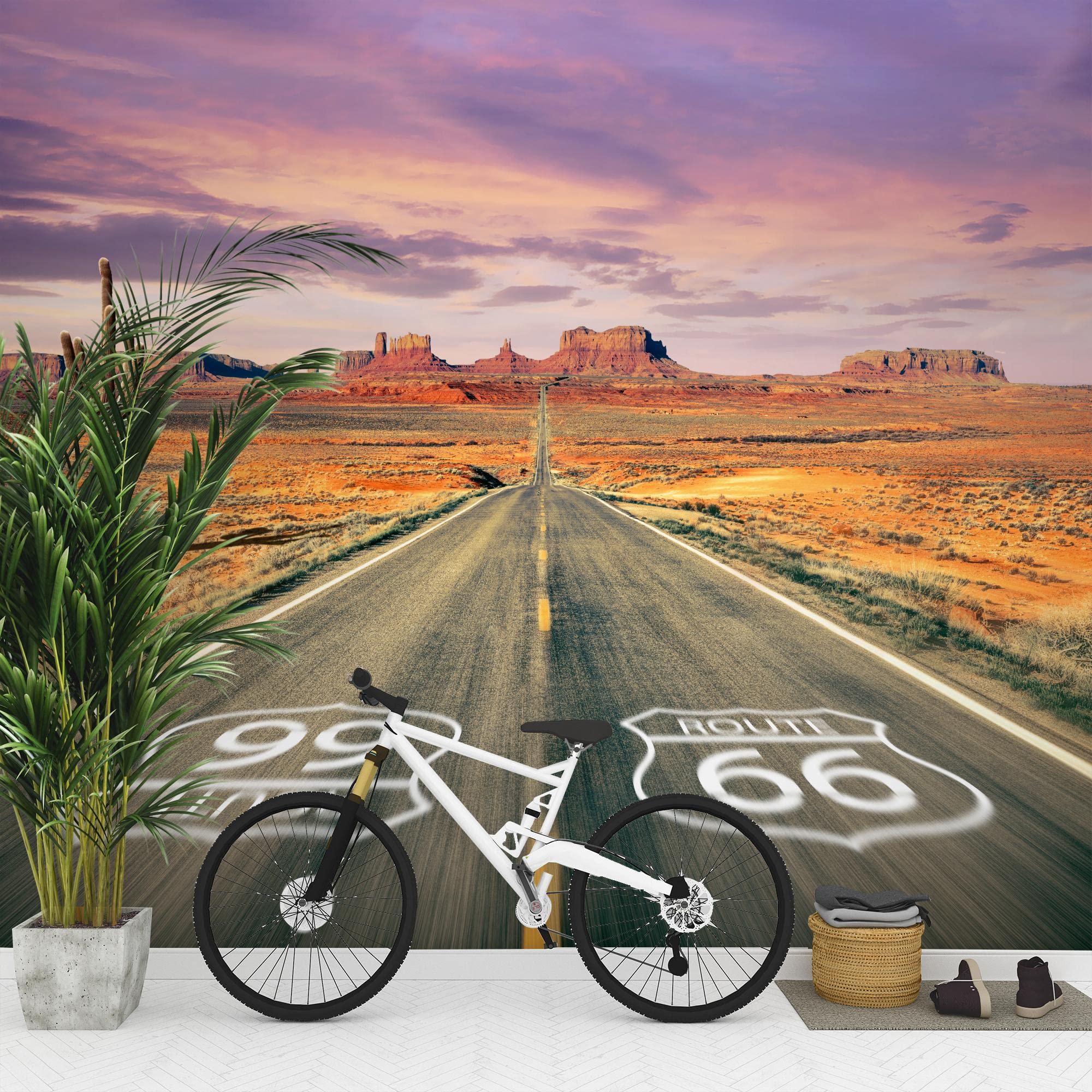 Runa Art Fototapete Route 66 352 x 250 cm Vlies Tapeten XXL Moderne Wandtapete Wohnzimmer Schlafzimmer Violett Braun Grau 9046011a