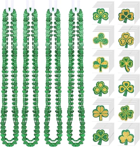 144 piezas de accesorios de fiesta del día de San Patricio collar de cuentas de trébol verde a granel collar de cuentas de trébol con purpurina