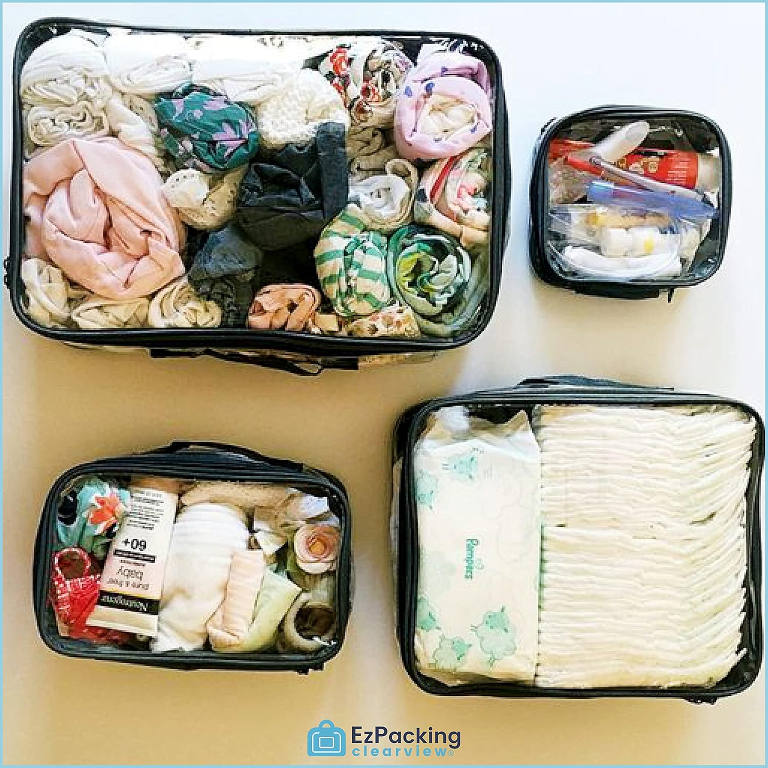 Clear Packing Cubes set of 4 / Packs 7-10 Days of Clothes/Premium PVC Plastic Storage Bags