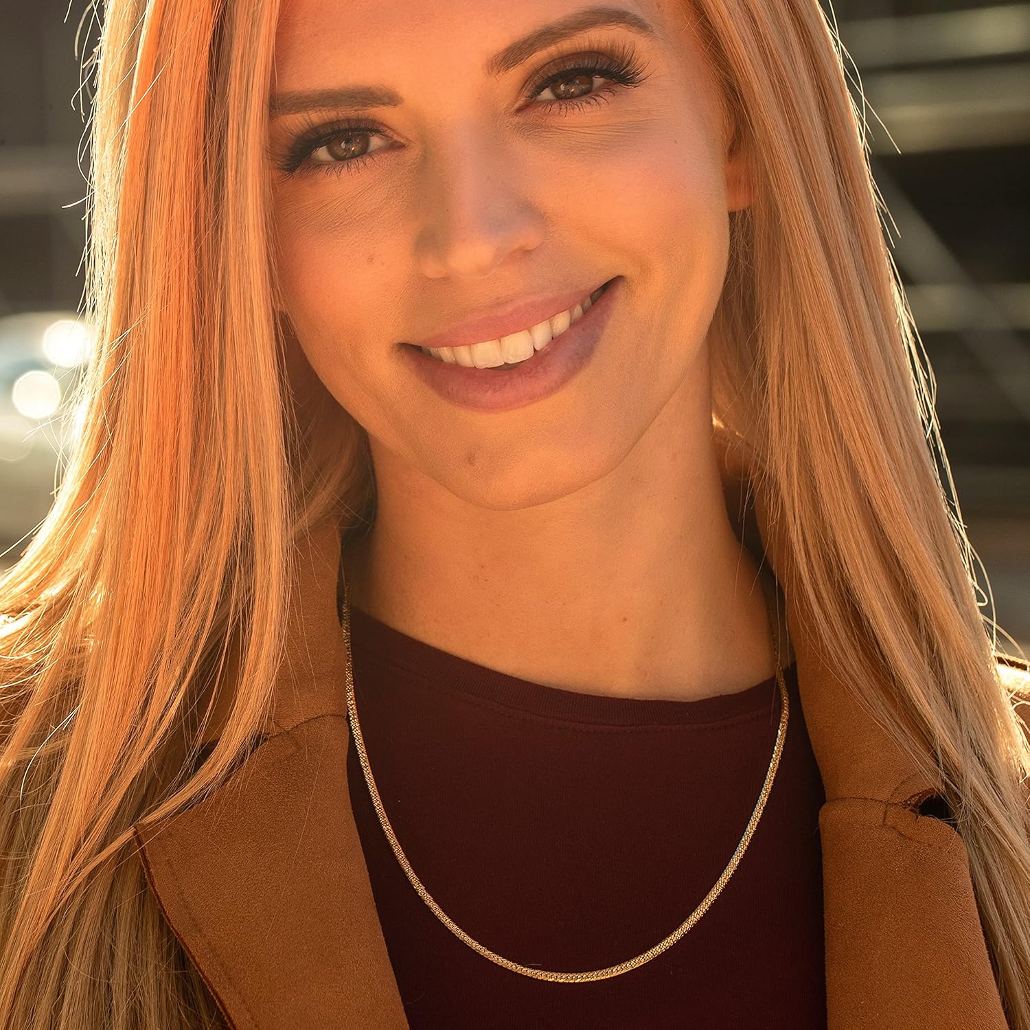 LIFETIME JEWELRY Crushed Herringbone Chain Necklaces for Women and Men 24k Gold Plated - Image 2