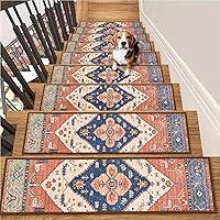 Lahome Non-Slip Stair Treads 15 Pack 8x30in Rust - Washable Self-Adhesive Rugs for Wooden Steps, Safe for Kids Seniors Pets