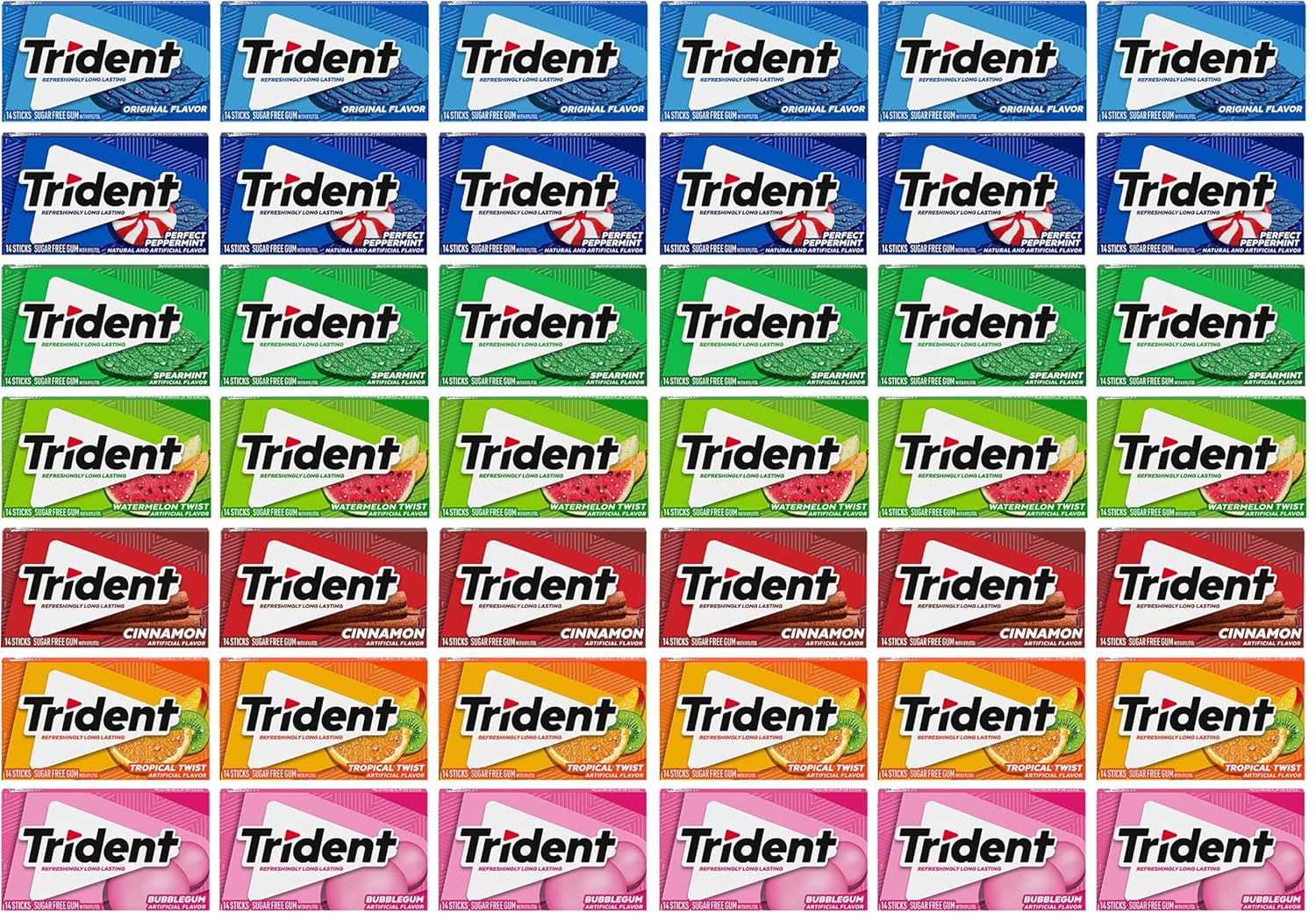 Trident Sugar-Free Chewing Gum Variety Pack Candy,Assorted Flavors, (588 Total Pieces),14 Pieces (Pack of 42)