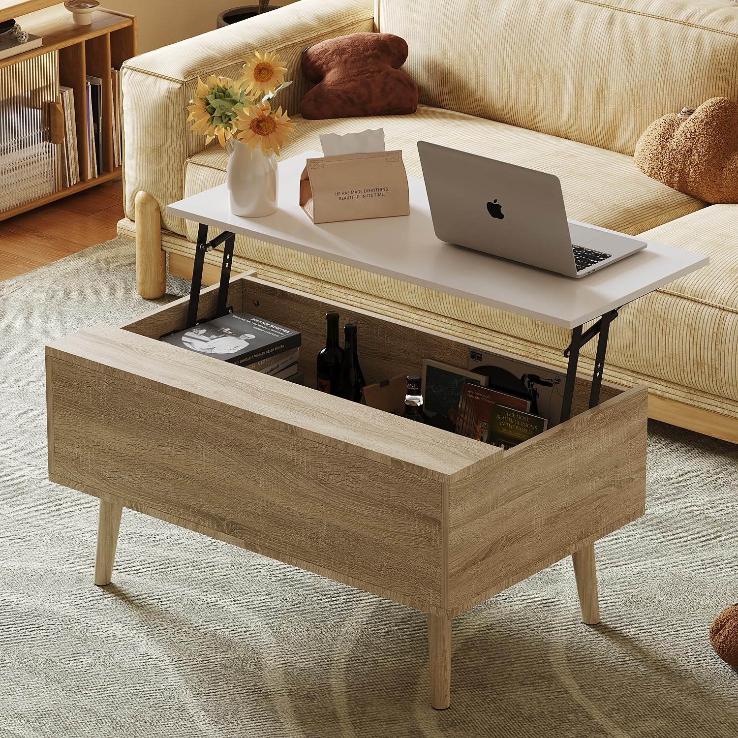 Amazon.co.jp: Timechee ナチュラル＆ホワイト コーヒーテーブル